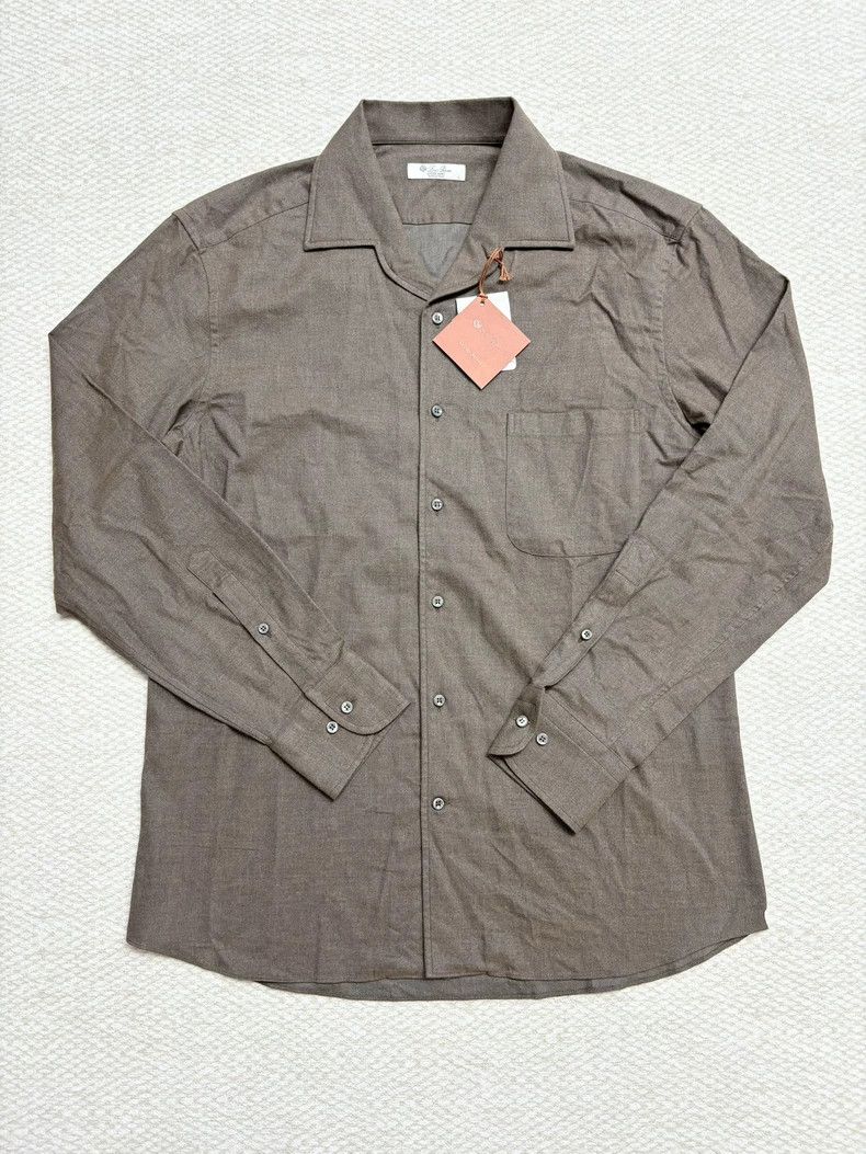 LORO PIANA Gray collar open shirt cotton long sleeve shirt