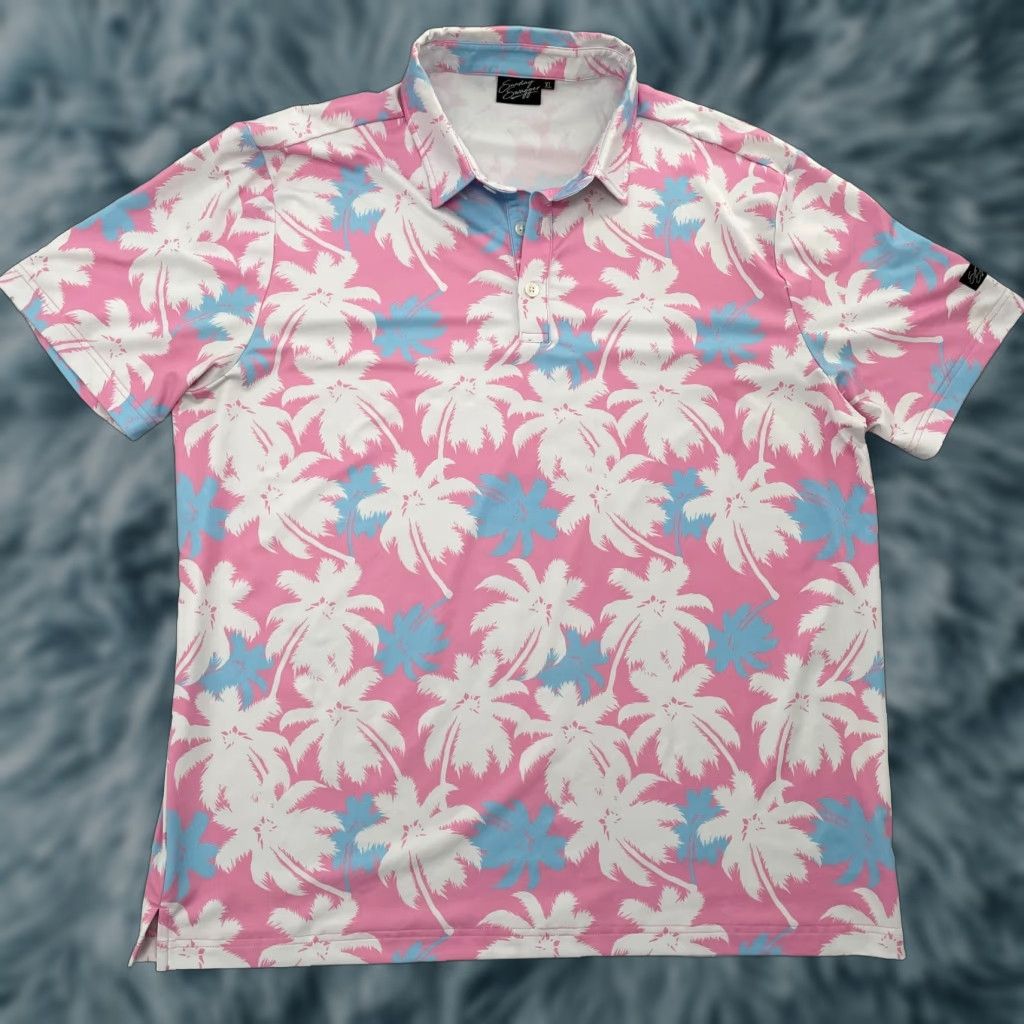 Vintage Sunday Swagger Shirt Polo Short Sleeve Palm Tree Golf Men Adult Extra Large Pink Size US XL / EU 56 / 4 - 1 Thumbnail