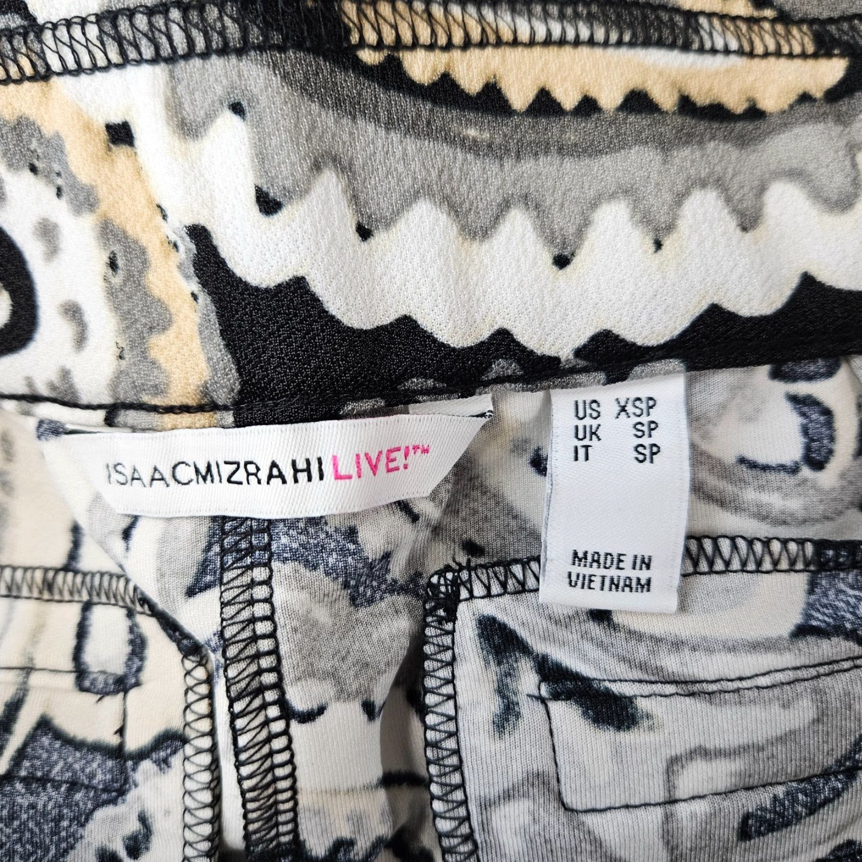 Isaac Mizrahi VINTAGE Isaac Mizrahi Live Womens Pants Paisley Wide Leg Pull On XSP Black White Paisley Size 26" / US 2 / IT 38 - 7 Thumbnail