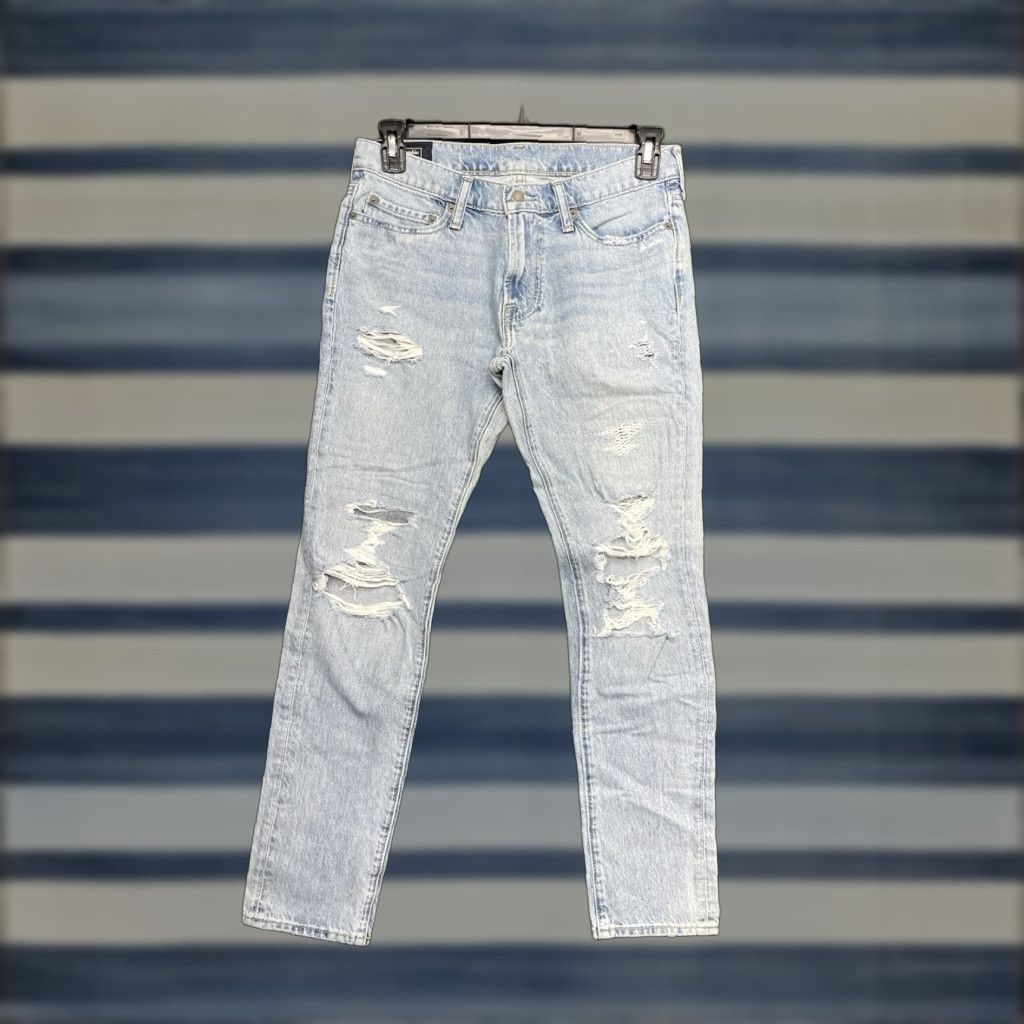 Abercrombie & Fitch Abercrombie & Fitch Jeans Mens 30x30 Blue Light Wash Slim Skinny 30 Inseam 30 in Denim Cotton Polyester Spandex Casual USA Preppy Mens Size US 30 / EU 46 - 1 Thumbnail