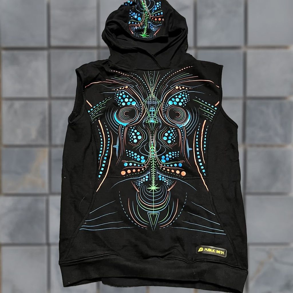 Vintage Psycho Active Public Beta Hoodie Mens Large Neon Sleeveless Sweatshirt Men L Sleeveless Black Pullover Hoodie Size US L / EU 52-54 / 3 - 1 Thumbnail