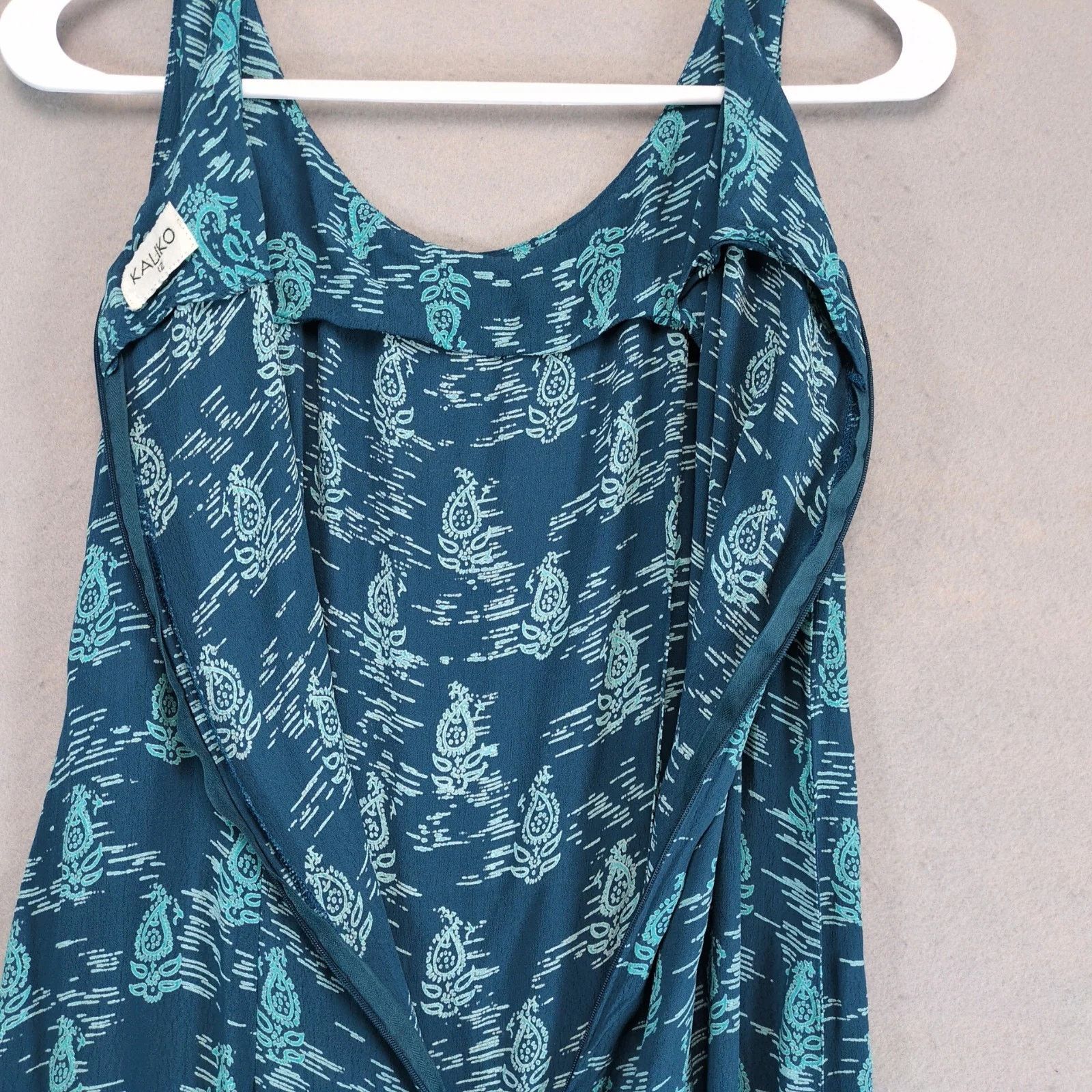 Vintage Kaliko Teal Print Chiffon Crepe Midi Dress, Beachy US 8 Size M / US 6-8 / IT 42-44 - 7 Thumbnail