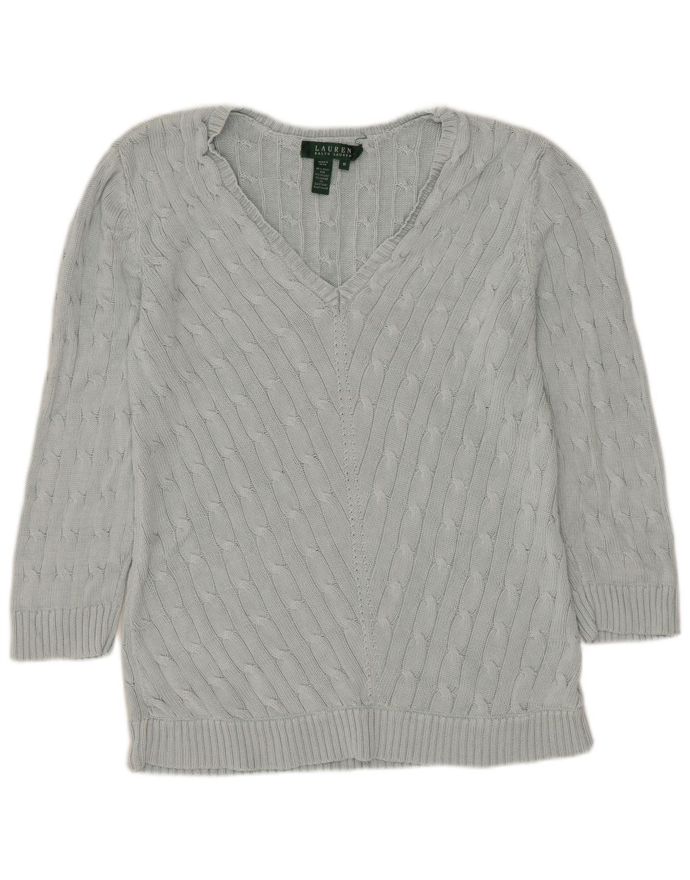 Ralph Lauren Womens 3/4 Sleeve V-Neck Jumper Sweater UK 12 Medium Blue Si Size XS / US 0-2 / IT 36-38 - 1 Thumbnail
