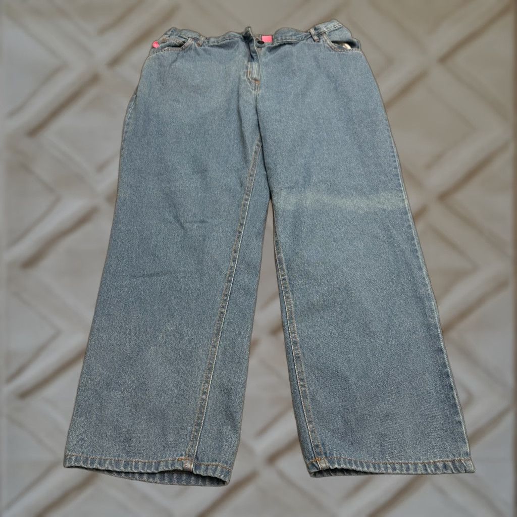 Vintage Woman Within Plus Size 22W Classic Fit Wide-Leg Denim Jeans Blue Elastic Waist 5-Pocket Casual Size 40" / US 18 - 1 Thumbnail