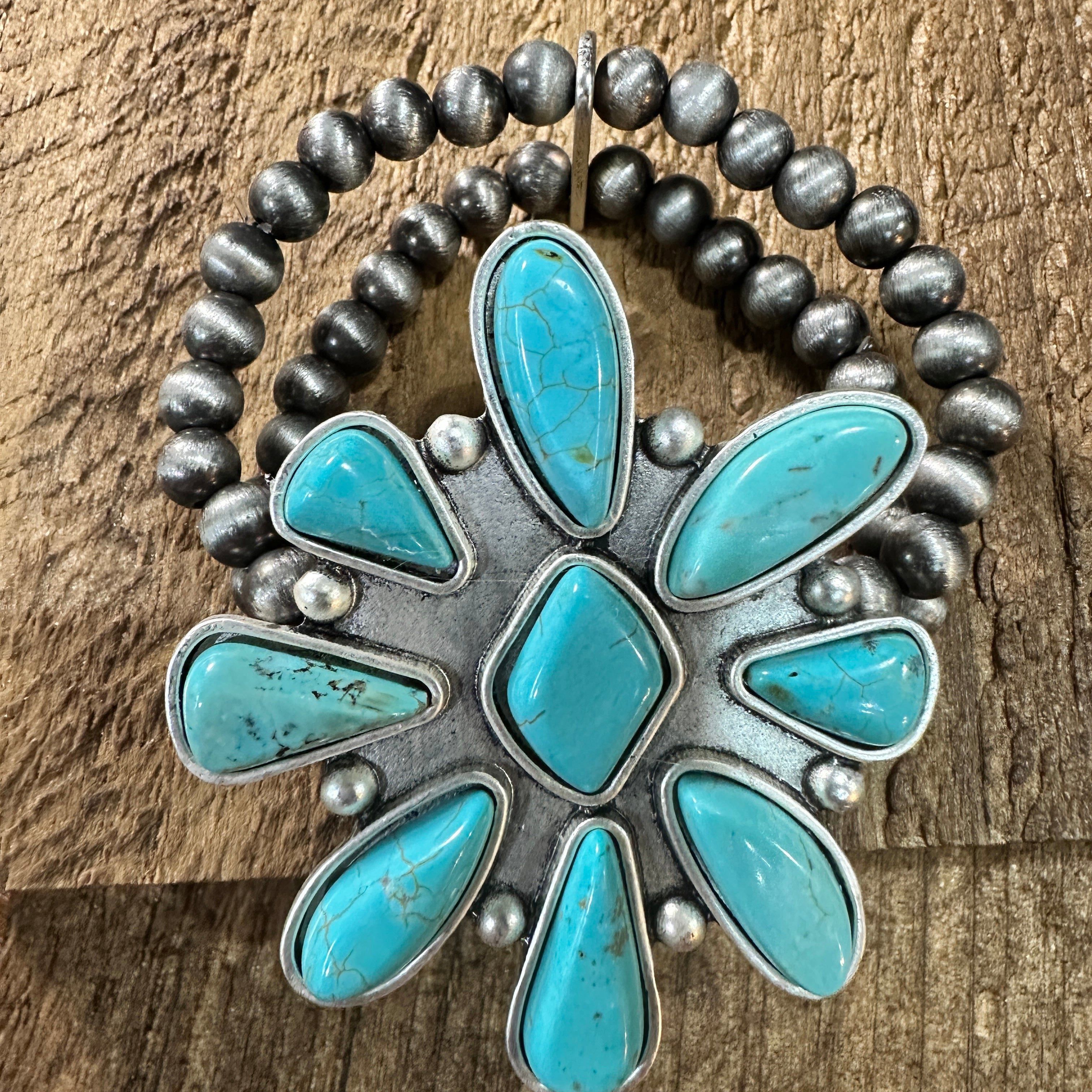 Other Handmade Navajo Turquoise Stretch Bracelet 711287 Unique Des Size ONE SIZE - 3 Thumbnail