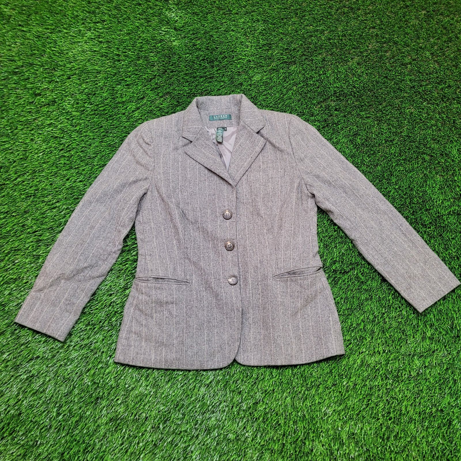 Lauren Ralph Lauren VTG Lauren Ralph Lauren Pinstripe Blazer Women 10P Lambswool Size L / US 10 / IT 46 - 1 Thumbnail