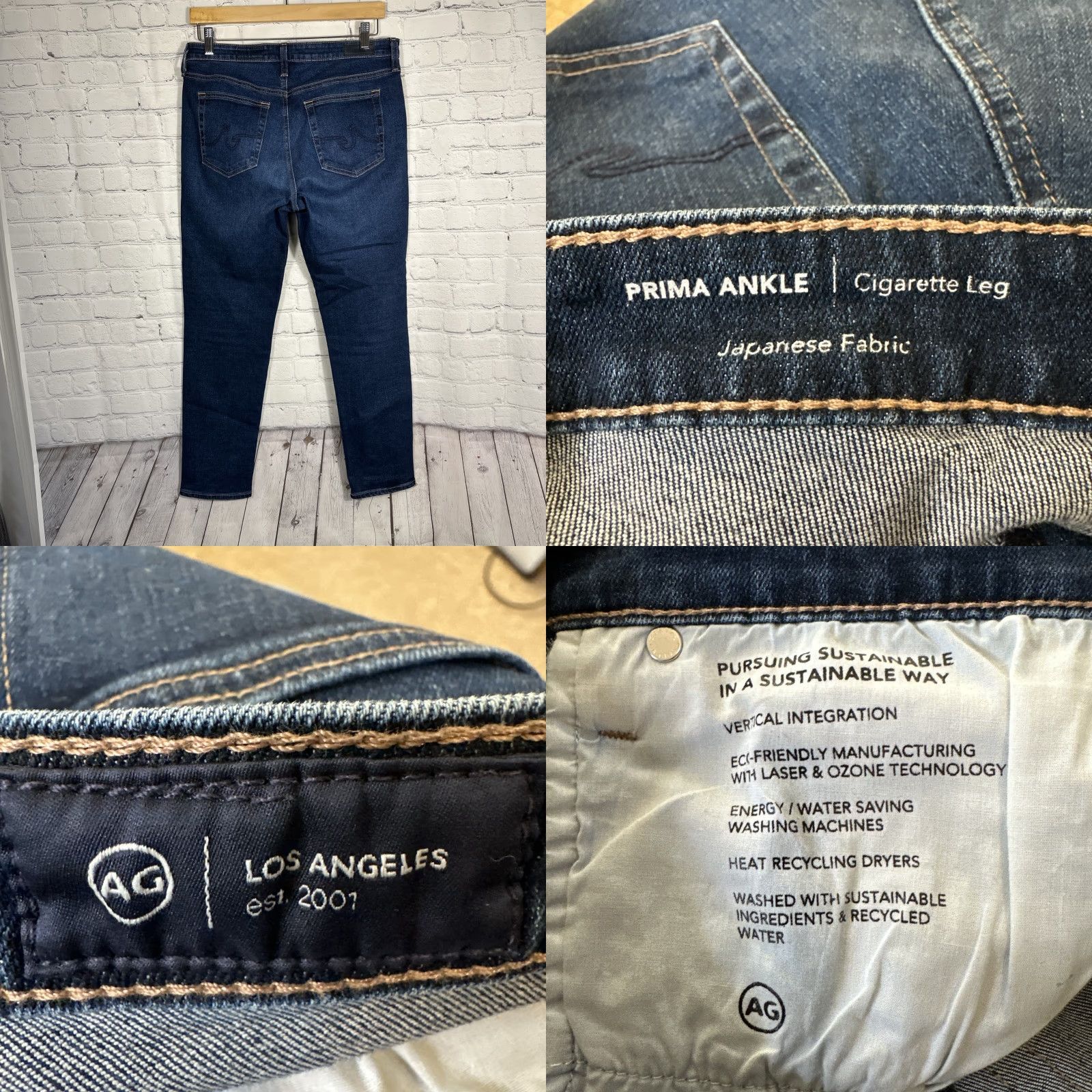 Vintage AG Adriano Goldschmied Jeans Womens 30 Prima AG Cigarette Leg Denim Solid Blue 5-Pocket Ankle Mid Rise 28in Inseam Cotton Spandex Jeans Womens Size 30" / US 8 / IT 44 - 8 Thumbnail