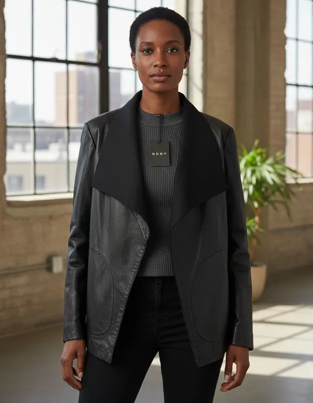 Donna Karan New York Leather Drape Blazer – FASHIONELLA
