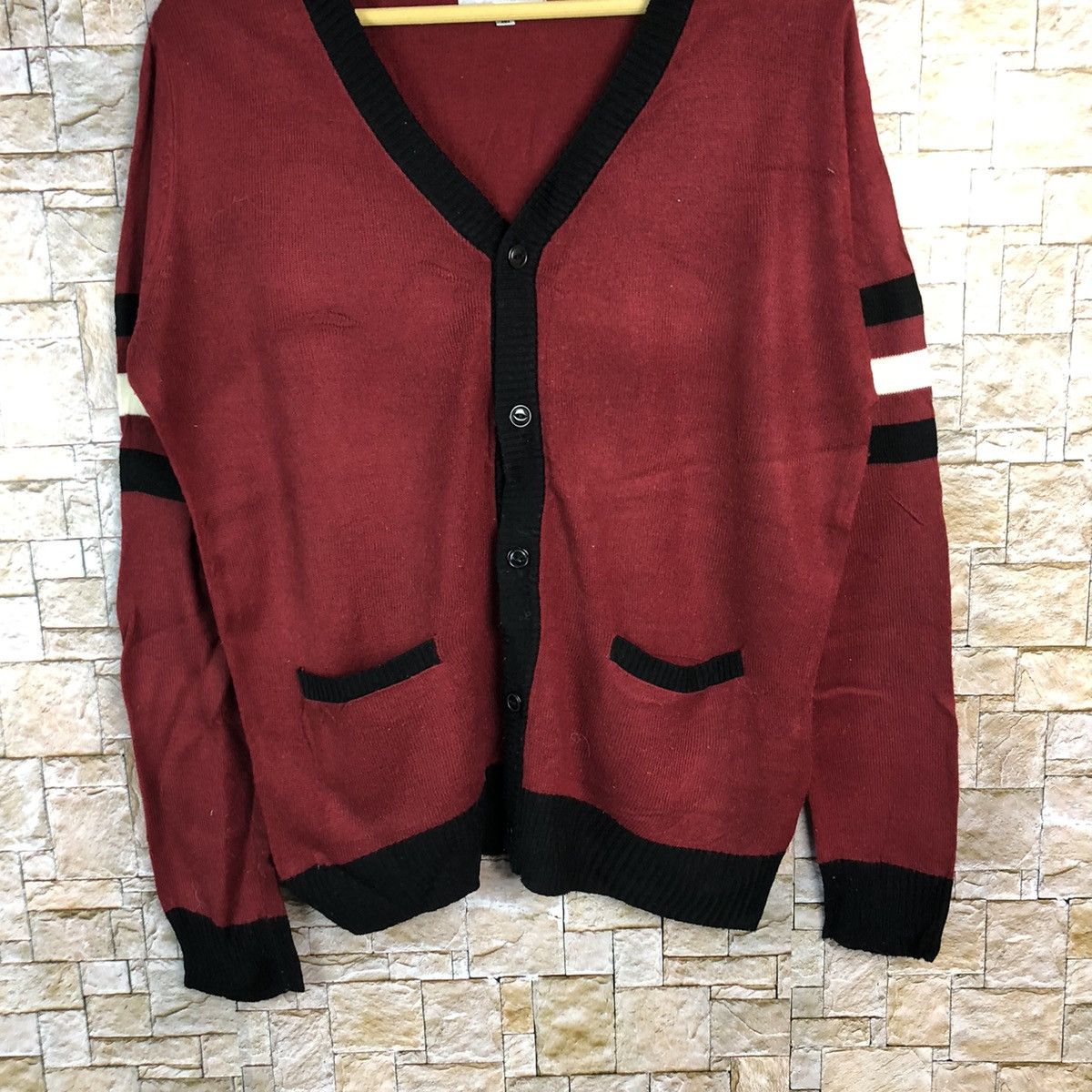 Homespun Knitwear × Japanese Brand Beranfan Red Maroon Cardigan vintage #A654 Size US M / EU 48-50 / 2 - 3 Thumbnail