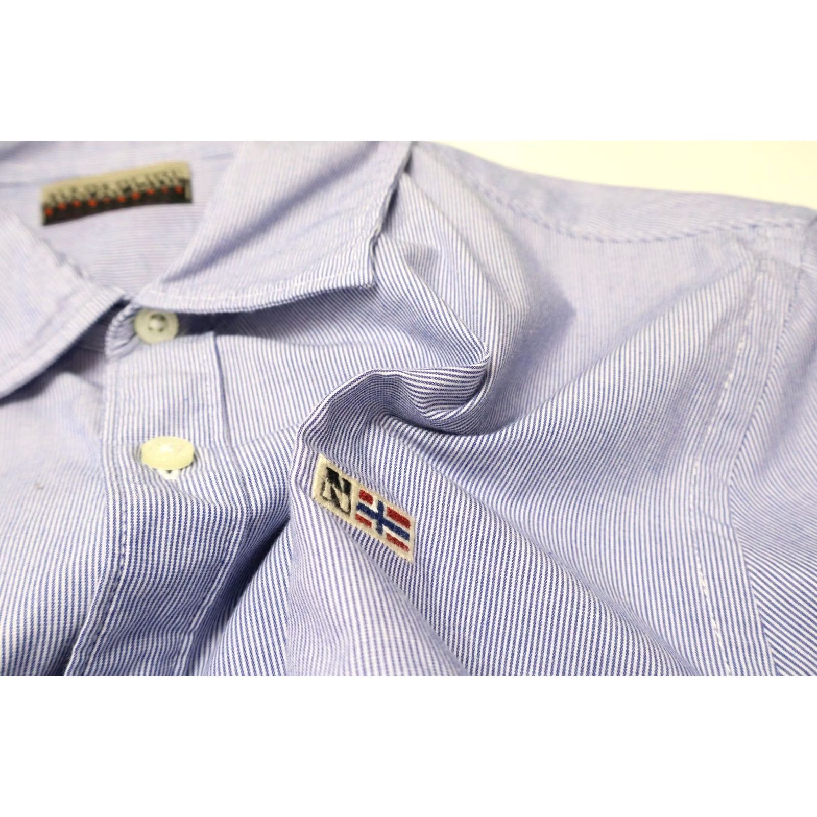 Napapijri NAPAPIJRI Shirt Men's LARGE Blue Logo Spread Collar Pinstriped Size US L / EU 52-54 / 3 - 6 Thumbnail