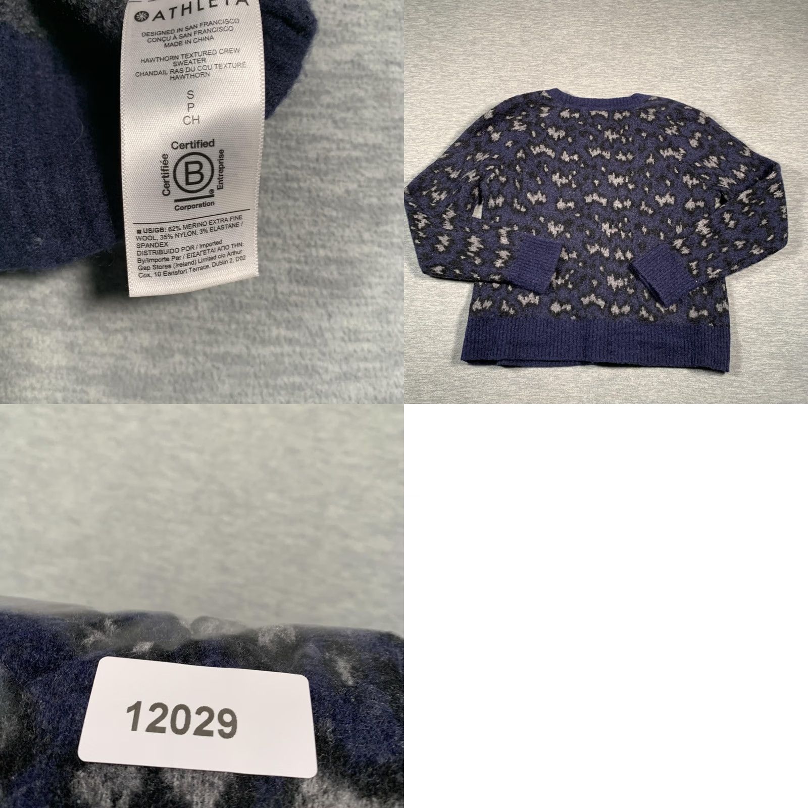 Athleta Athleta Sweater Womens Small Navy Hawthorn Textured Crew Merino Wool Leopard Size S / US 4 / IT 40 - 8 Thumbnail