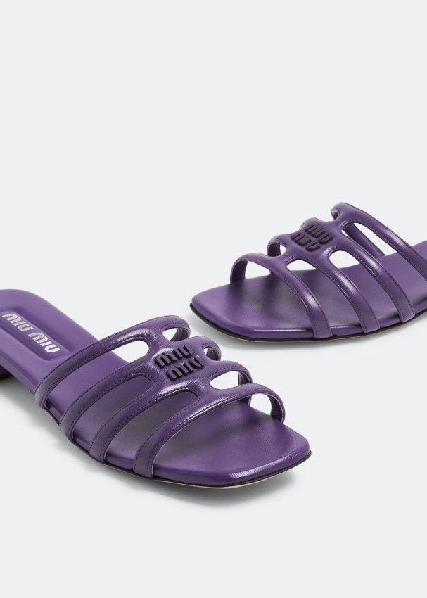 Miu Miu o1la1rc1a0724 Leather Sandals in Blue Size US 9 / IT 39 - 3 Thumbnail