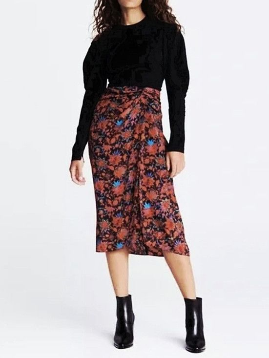 Rag & Bone Red Multi Amber Silk Floral Skirt Gift Party Spring Summer Size 26" / US 2 / IT 38 - 3 Thumbnail