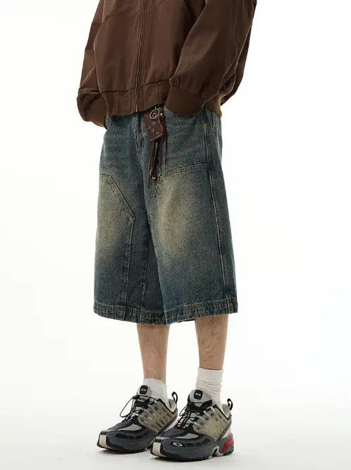 VIBE American retro wide-leg straight washed cargo denim shorts Size US 32 / EU 48 - 8 Thumbnail