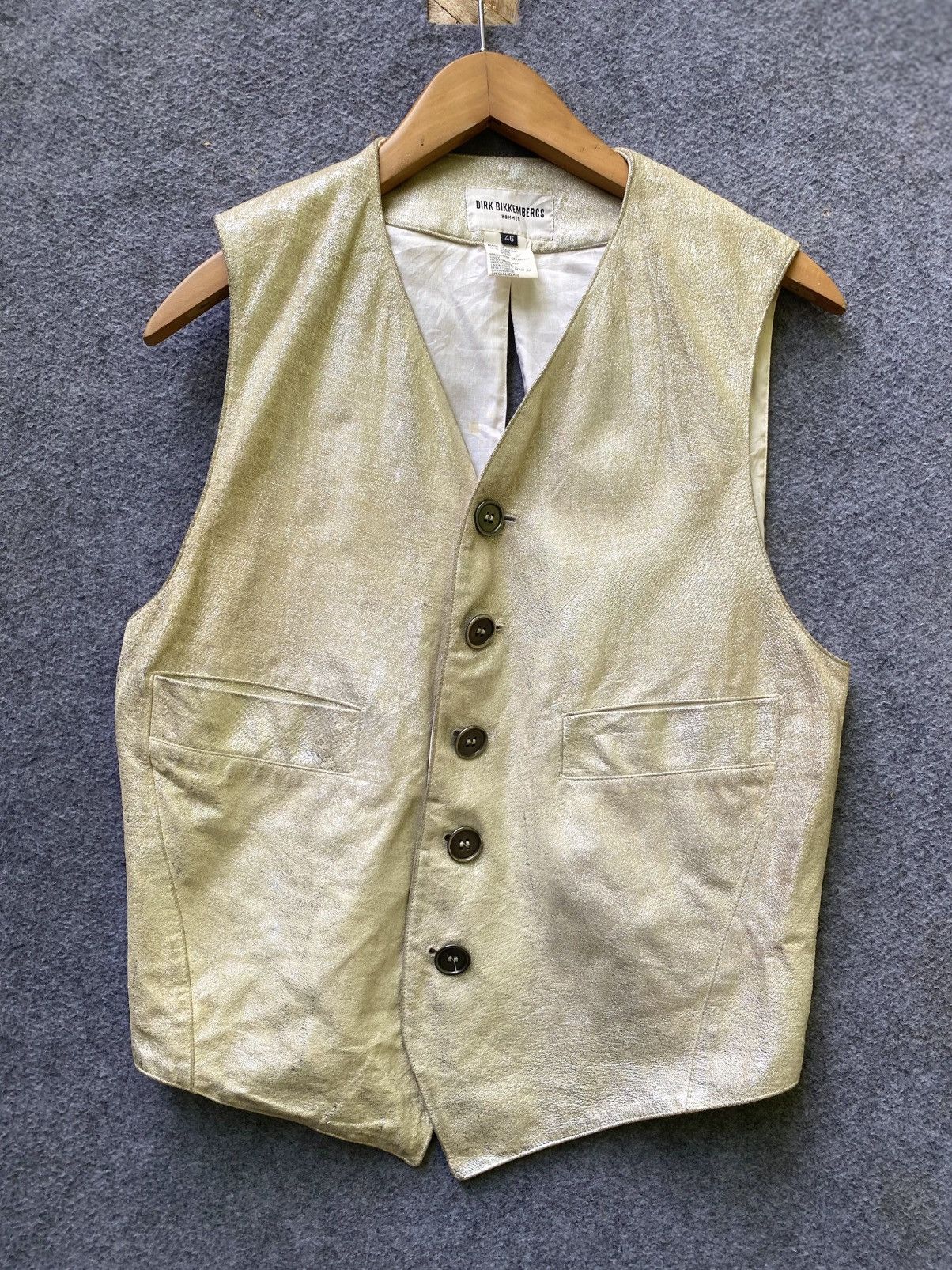 Dirk Bikkembergs Archive Dirk Bikkembergs Hommes Metallic Gold Leather Vest Size 46S - 1 Thumbnail