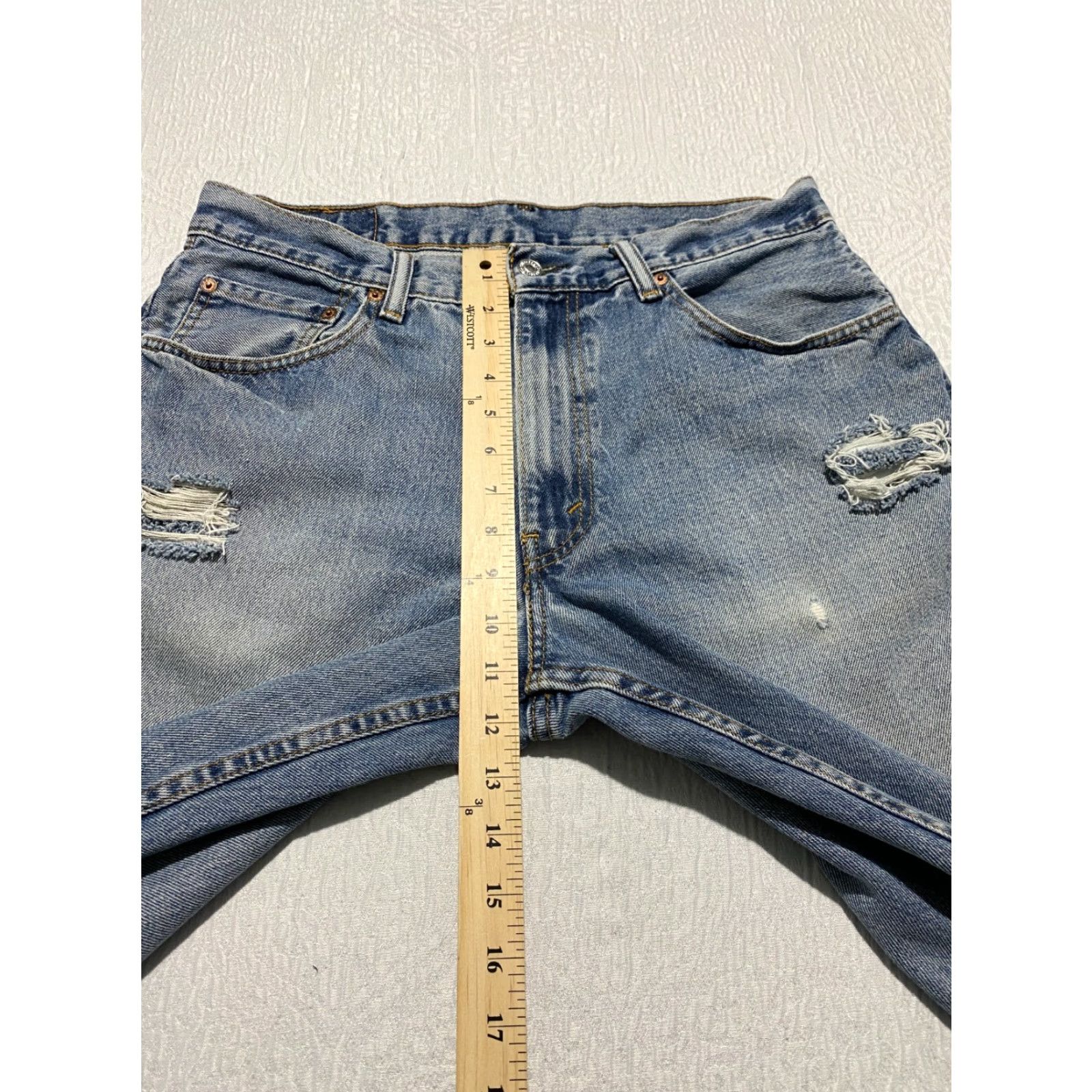 Levi's VINTAGE Levi's 550 Jean Shorts Bermuda Denim Distressed 5-Pocket Mens 33 Blue Hemmed Cutoff Size US 33 - 5 Thumbnail