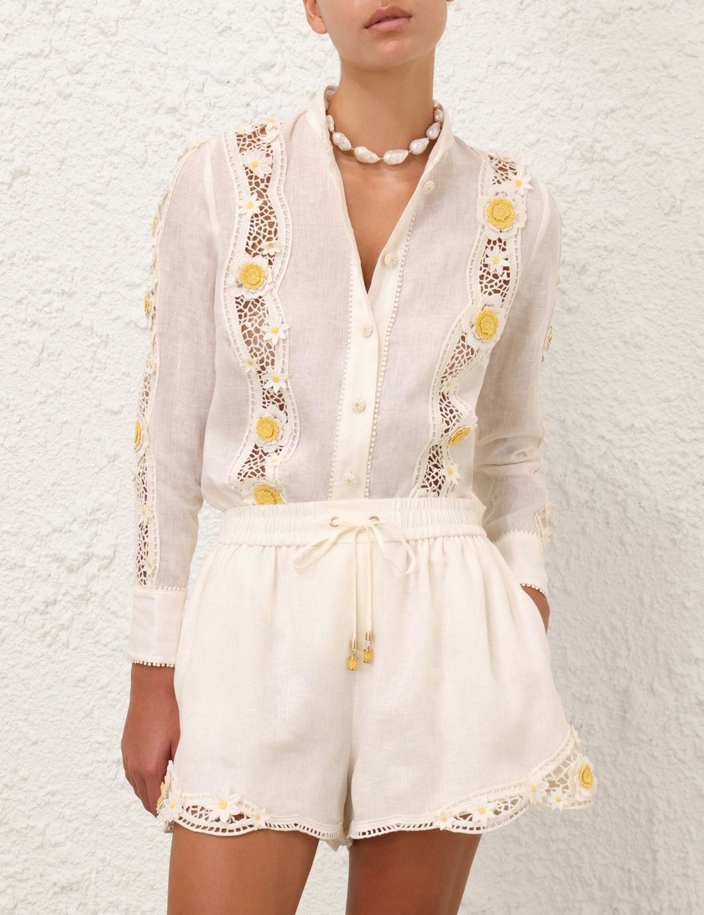 Zimmermann oc11z0126 Everley Flower Trim Shirt in Ivory Size S / US 4 / IT 40 - 6 Thumbnail