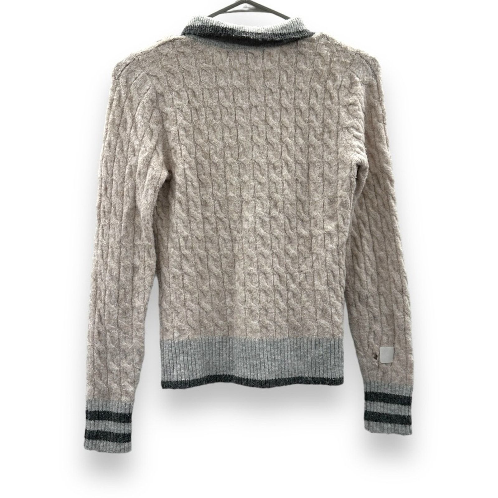 Central Park West RTR Central Park West Bobbie Cream Cable Knit Polo Sweater Size XXS / US 00 / IT 34 - 5 Thumbnail