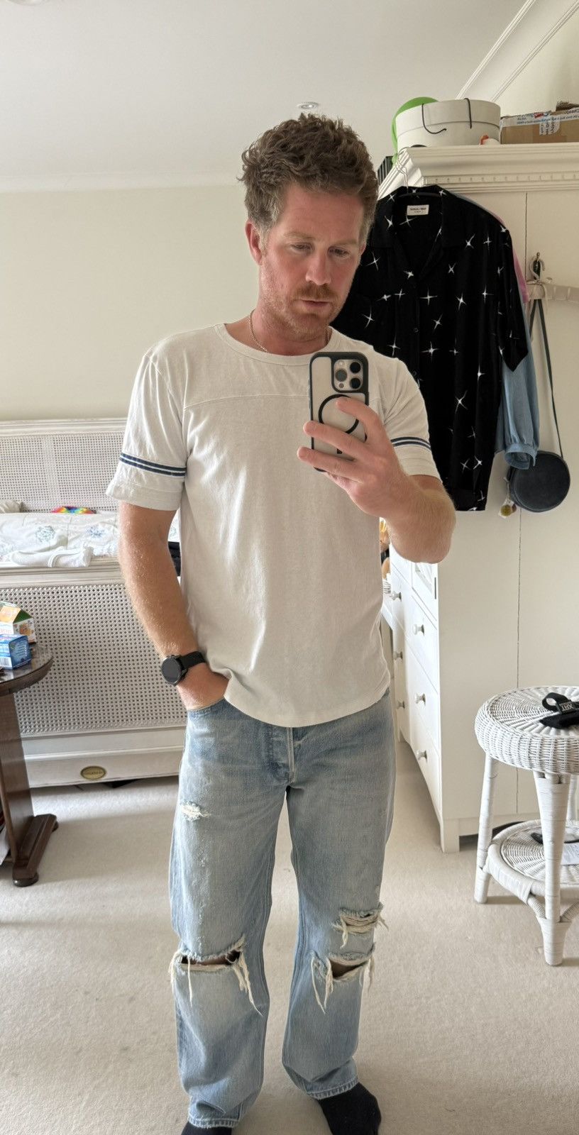 Saint Laurent Paris Saint Laurent 50’s signature logo t shirt M blue white Size US M / EU 48-50 / 2 - 6 Thumbnail