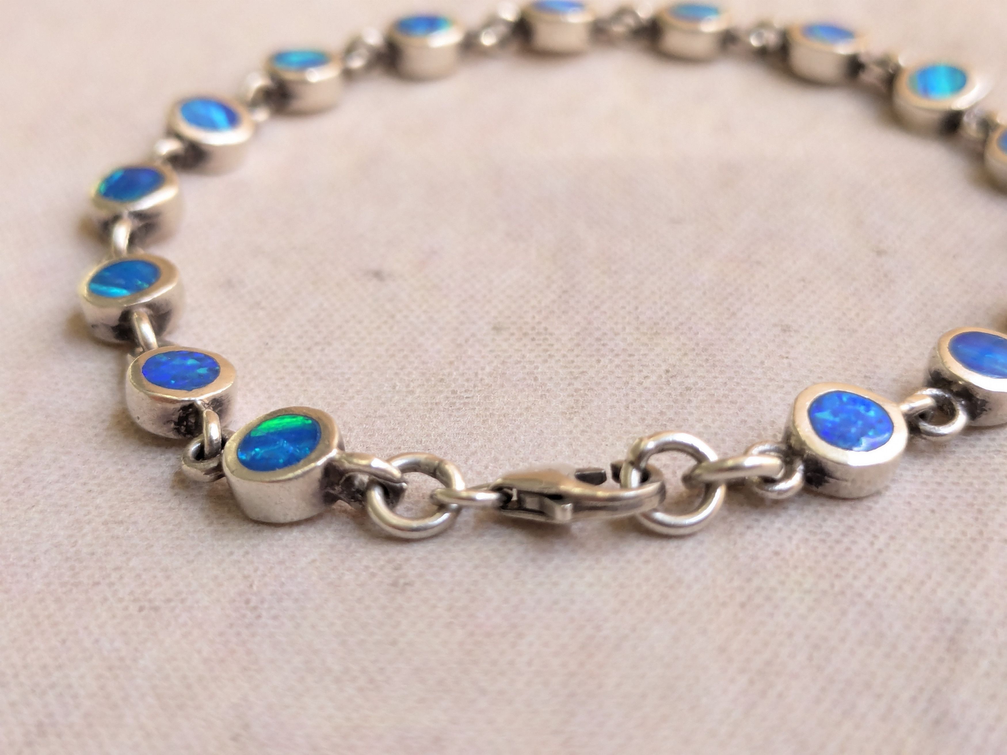 Sterling Silver Sterling Silver Tennis Bracelet Blue Fire Opal 7" Size ONE SIZE - 7 Thumbnail