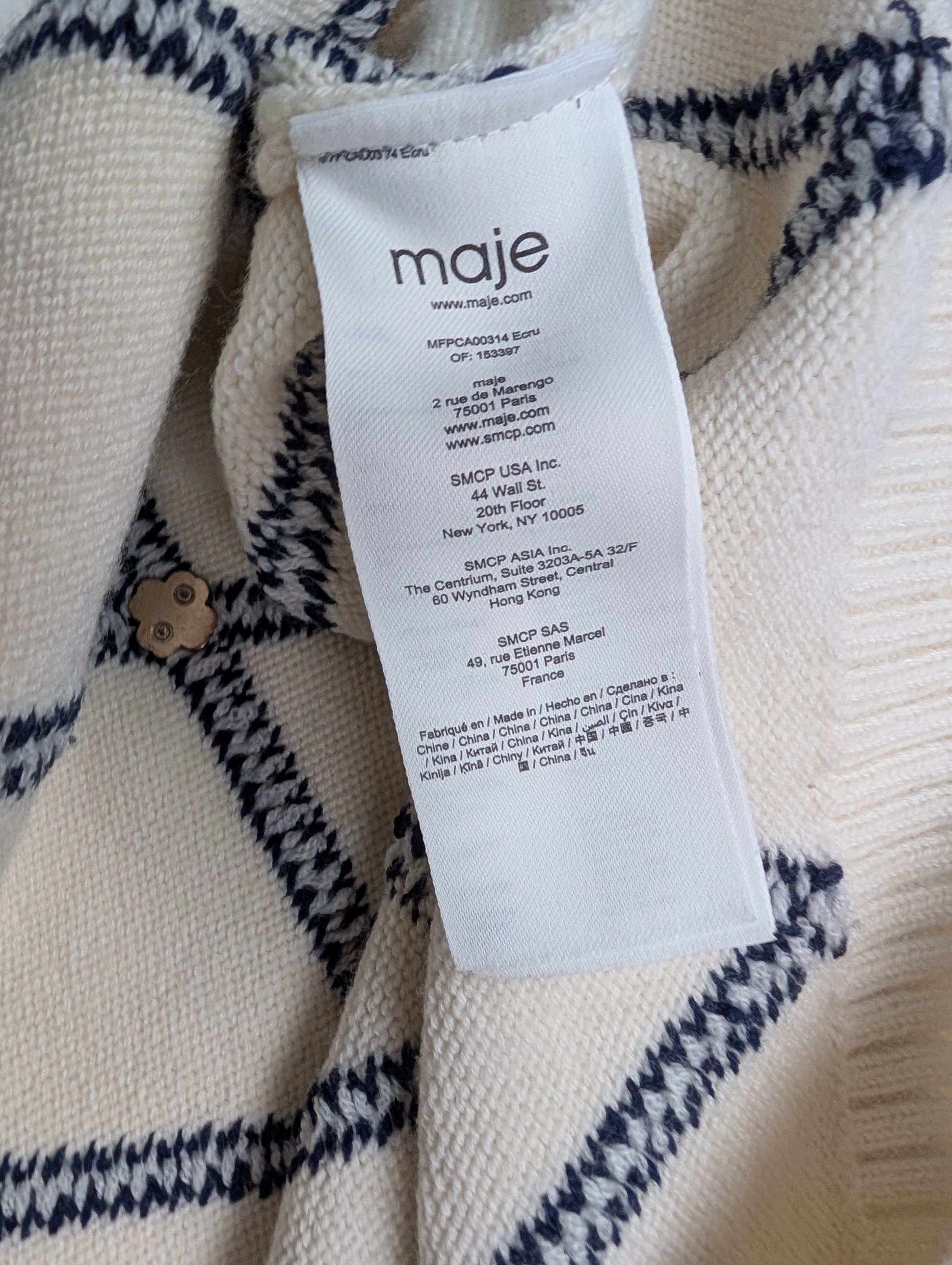 Maje Maje Beige With Navy Diamond-Pattern Cardigan Size XS / US 0-2 / IT 36-38 - 7 Thumbnail