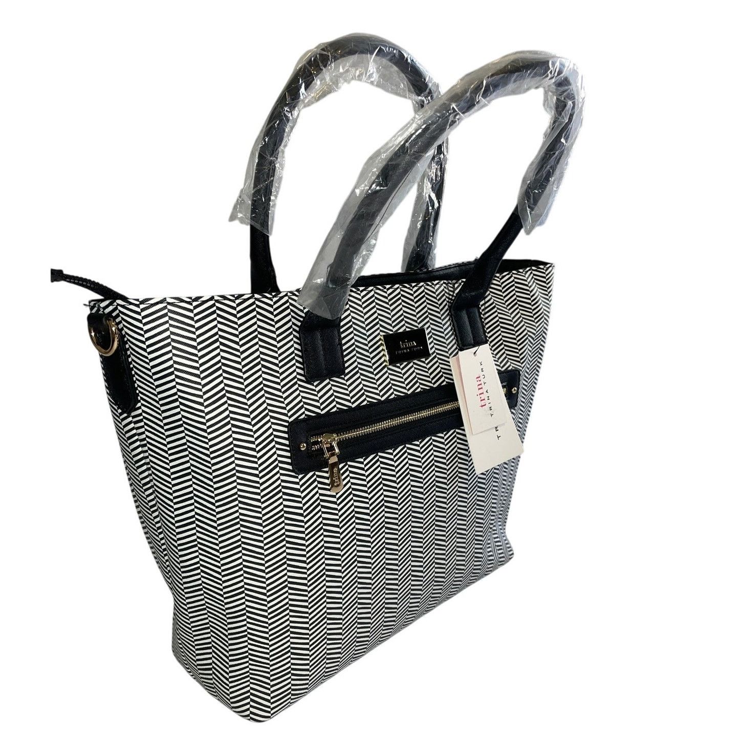 Trina Turk Trina Turk Herringbone Black White Shoulder Tote Strap NWT Size ONE SIZE - 2 Thumbnail
