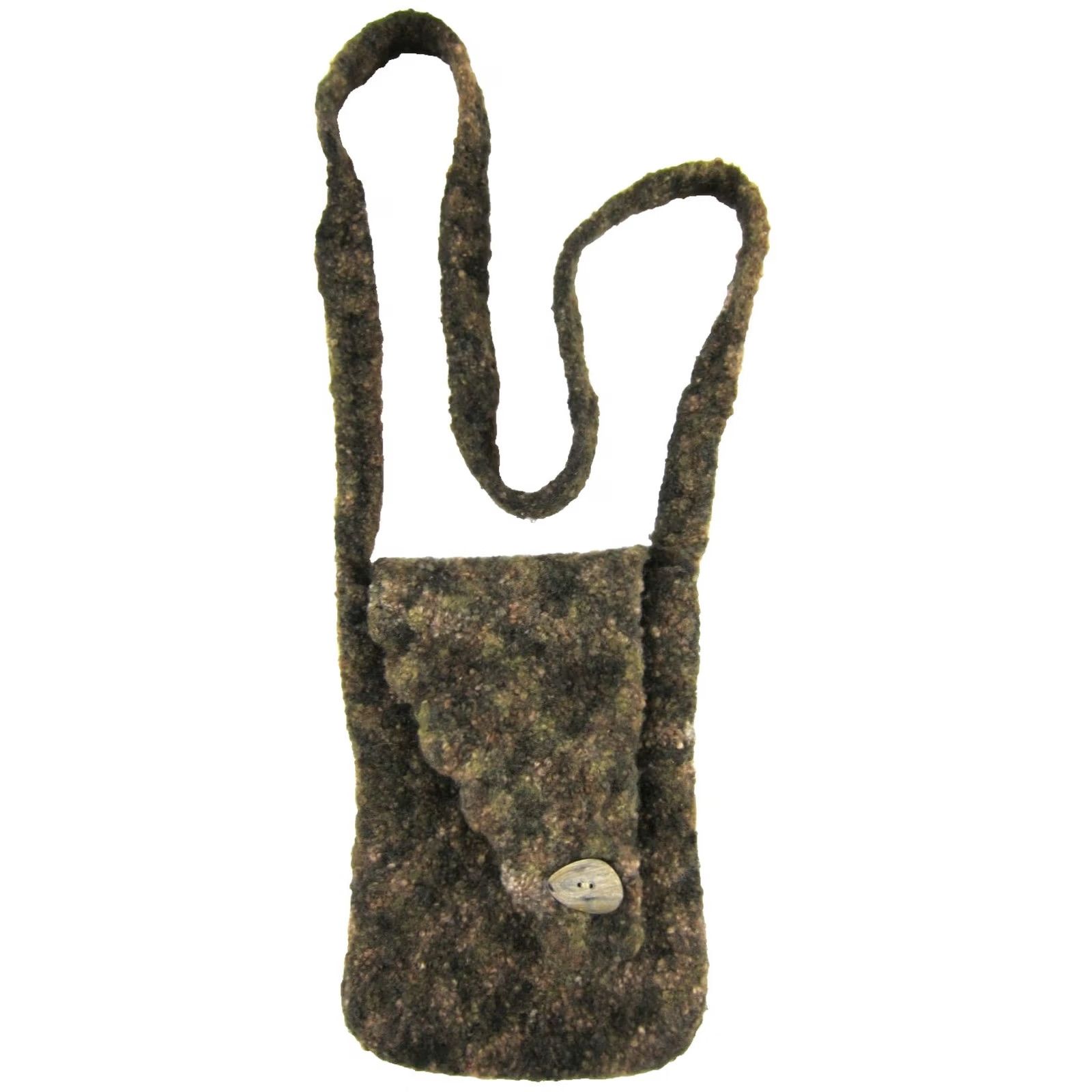 Vintage Vintage Handmade 100% Boiled Wool Brown Green Crossbody Satchel Purse Size ONE SIZE - 2 Thumbnail