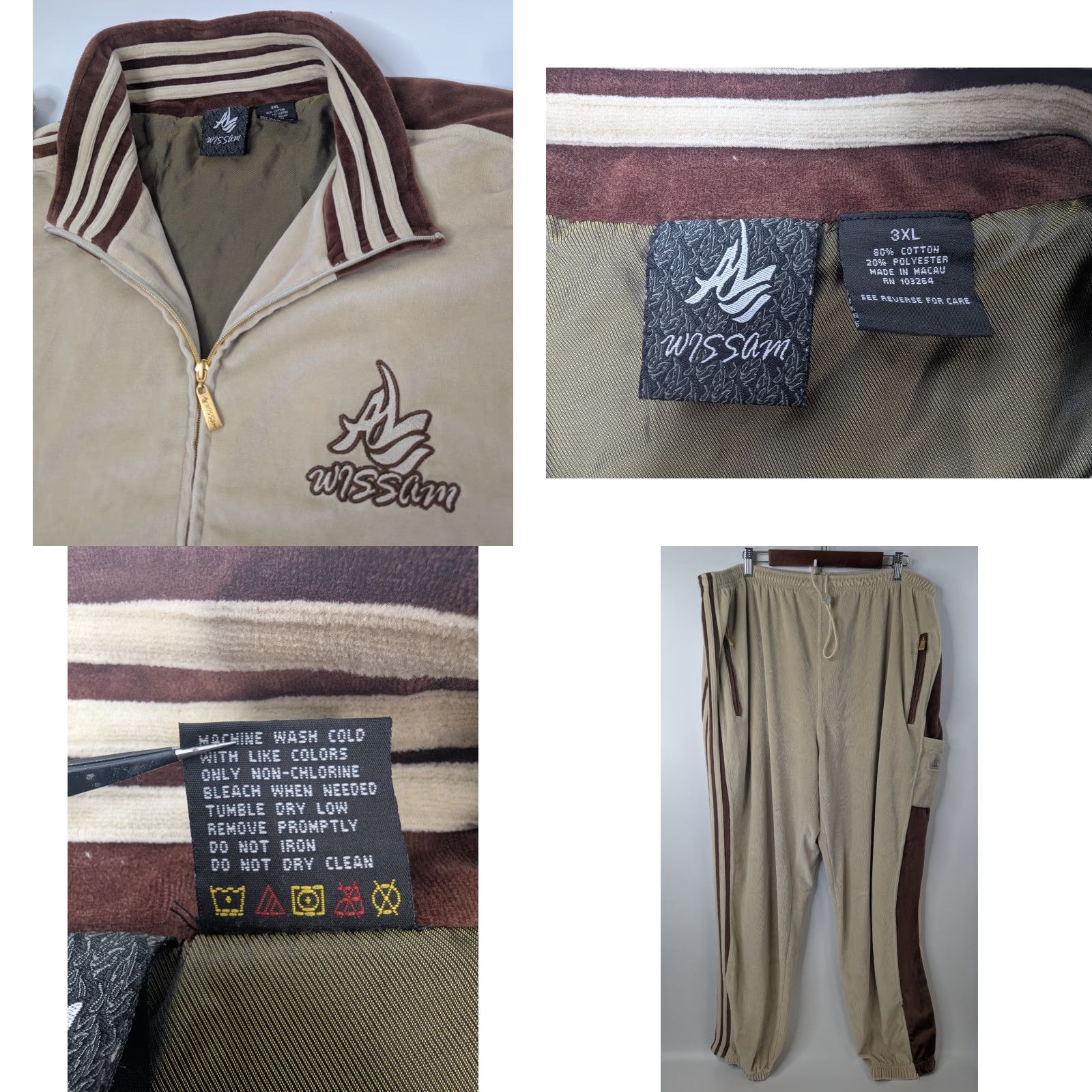 Velour VINTAGE Al Wissam Tracksuit Velour Brown Beige 3XL Men Hip Hop Streetwear Jacket Pants Set Velour Insulated Long Sleeve Brown Big & Tall Mens Size US 39 - 8 Thumbnail