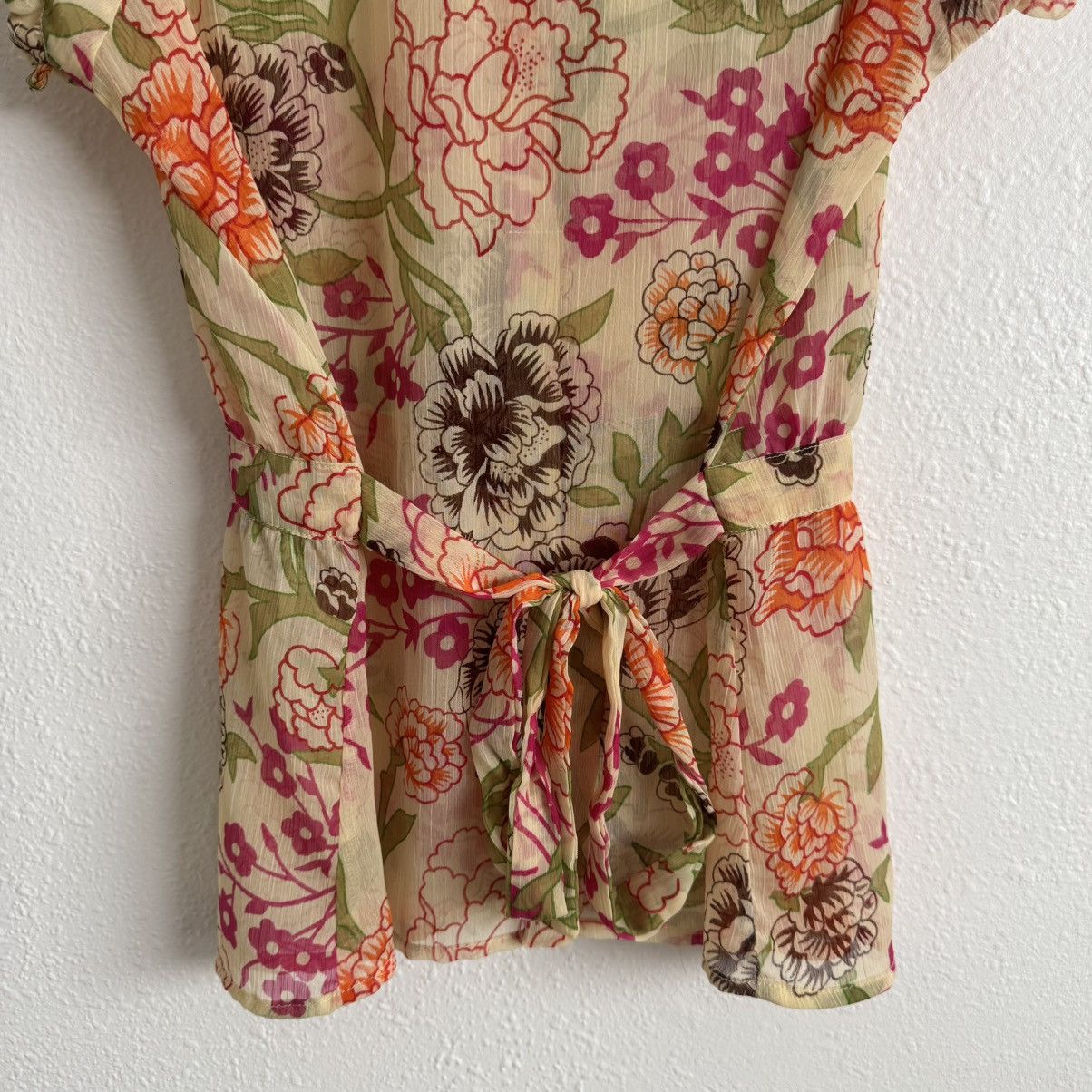 Other DE.CODED Y2K Yellow Floral Sheer Ruffle Button Up Top Size M / US 6-8 / IT 42-44 - 14 Thumbnail