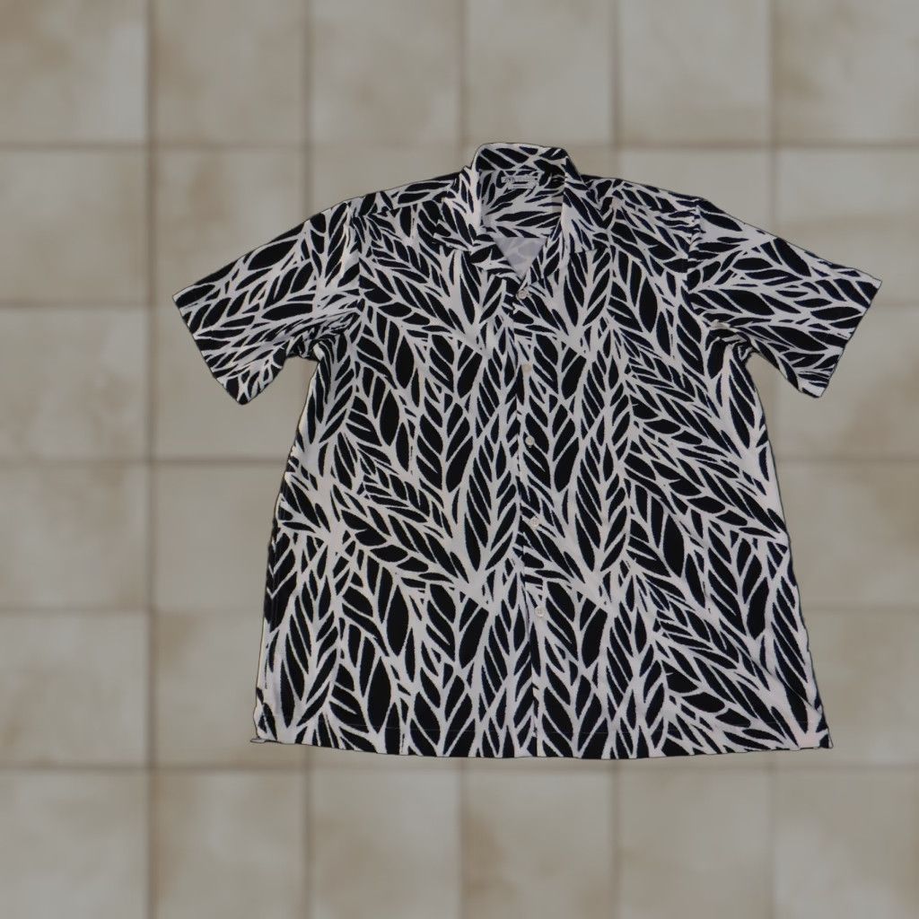 Zara Zara Shirt Mens Extra Large Black White Leaf Print Stretch Soft Button Up Size US XL / EU 56 / 4 - 1 Thumbnail