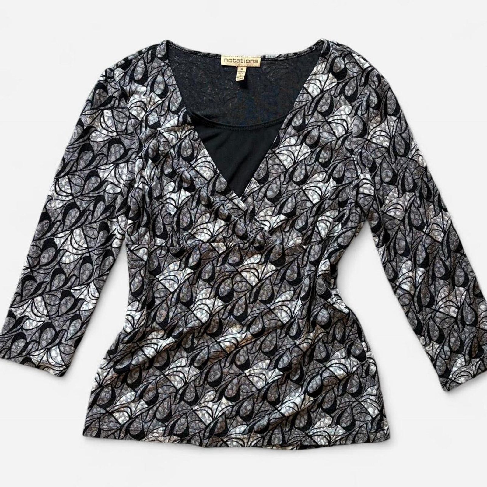 Other Notations black & grey long sleeve blouse Size M / US 6-8 / IT 42-44 - 1 Thumbnail
