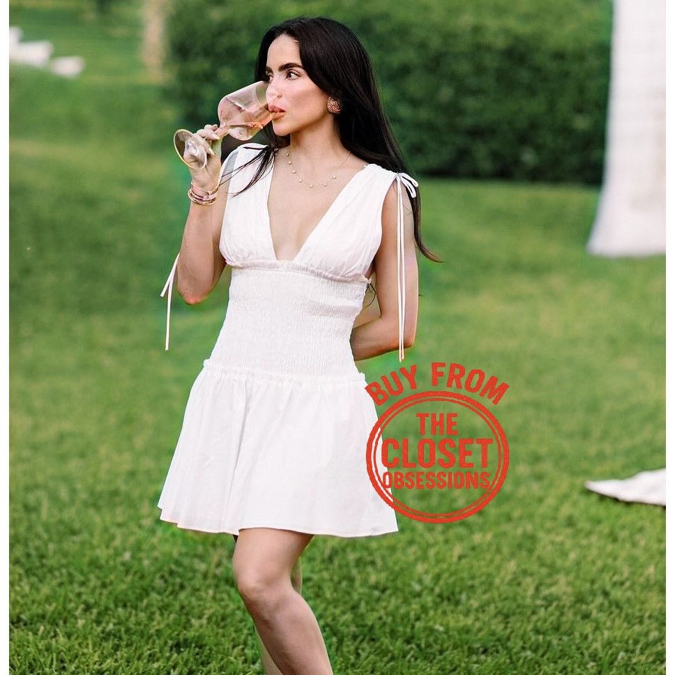 ZARA White V-Neck Mini Dress with Ties NWT