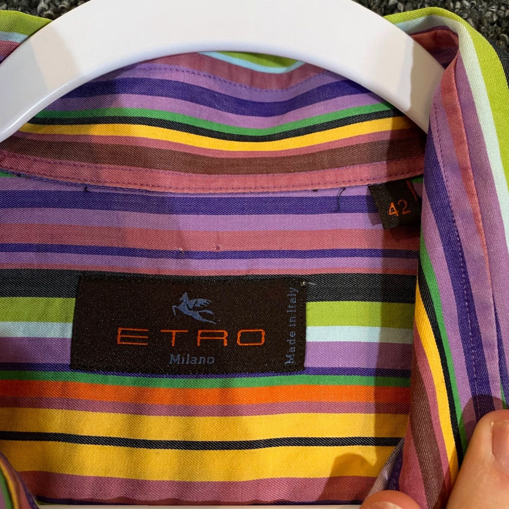 Etro ETRO Milano Shirt Mens 42 Multicolor Striped Button Up Outdoors L/S Italy Dress Size 42R - 2 Thumbnail