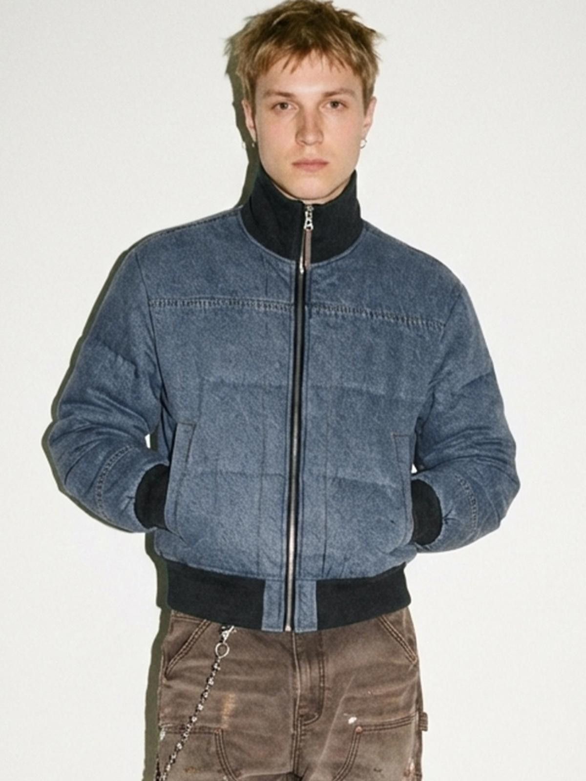 Japanese Brand Blue Quilted Denim Bomber Jacket, Relaxed Fit Jacket Size US L / EU 52-54 / 3 - 2 Thumbnail