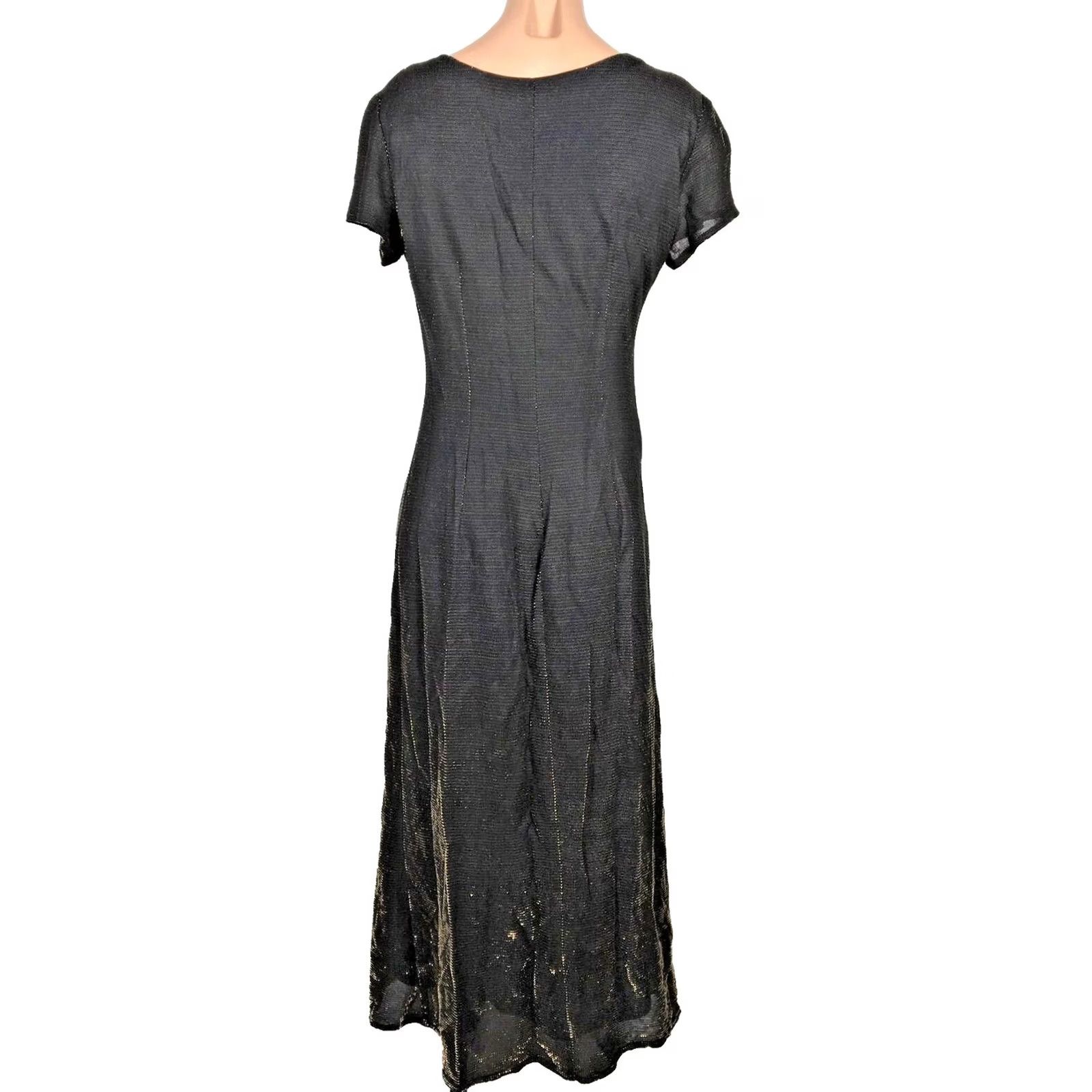 Vintage Vtg 90s Dress Sz 12 Black Gold Glitter Bling Slinky Short Sleeve Party Maxi USA Size 34" / US 12 / IT 48 - 2 Thumbnail