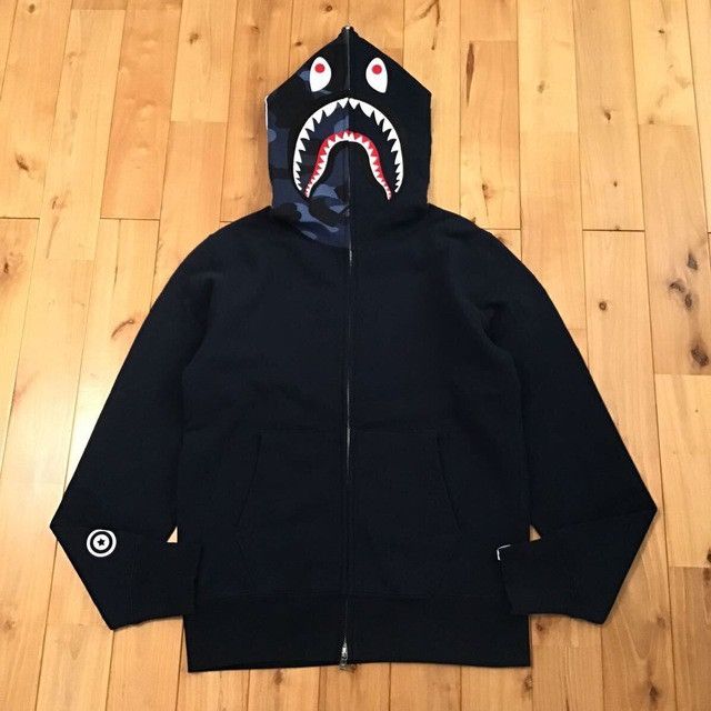 Bape BAPE Blue camo x navy shark full zip hoodie a bathing ape Grailed