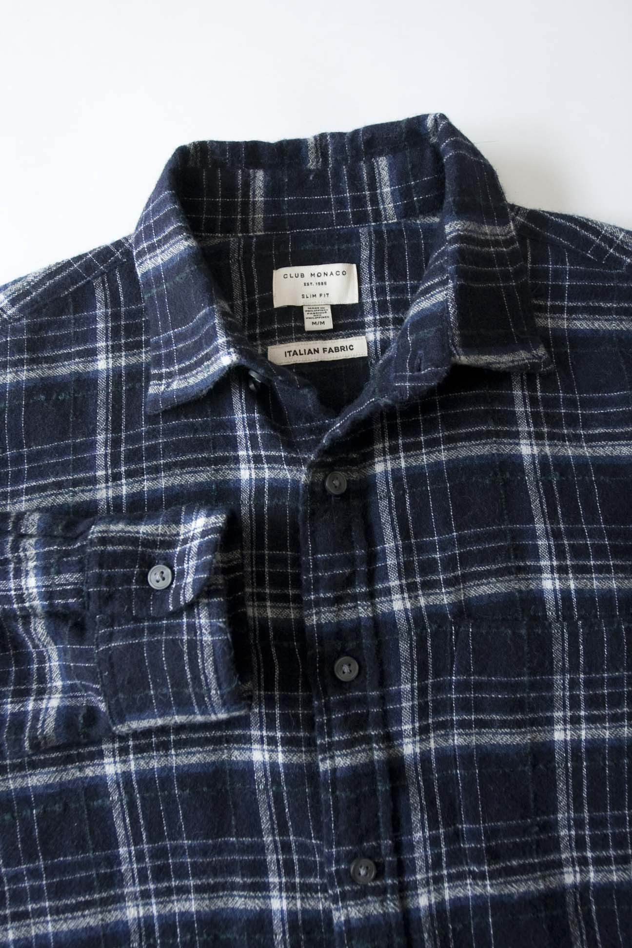 Club Monaco Club Monaco Shirt Flannel Size M/L Dark Blue Plaid 52% Wool Size US M / EU 48-50 / 2 - 2 Thumbnail