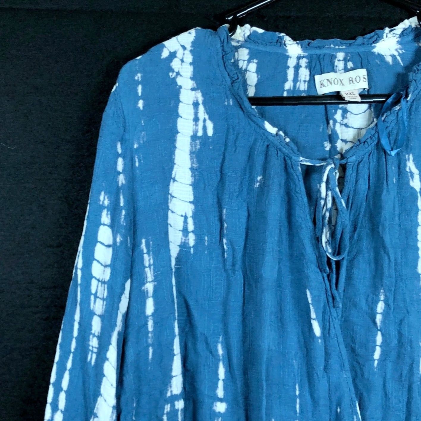 Vintage VINTAGE Knox Rose Blouse Womens Blue White V-Neck Long Sleeve 2XL Boho Casual Bohemian Normcore Peasant Tasseled N/A Size XXL / US 16-18 / IT 52-54 - 4 Thumbnail