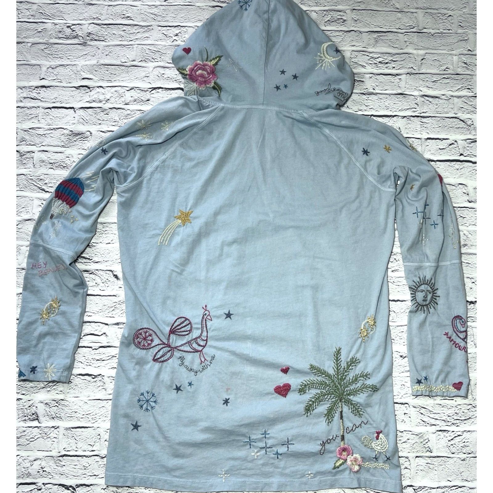 Johnny Was Johnny Was Hoodie Shirt Beach Small Blue Womens Pullover V-Neck Summer Sun & Moon Love Cherries Activewear Beach Size S / US 4 / IT 40 - 4 Thumbnail