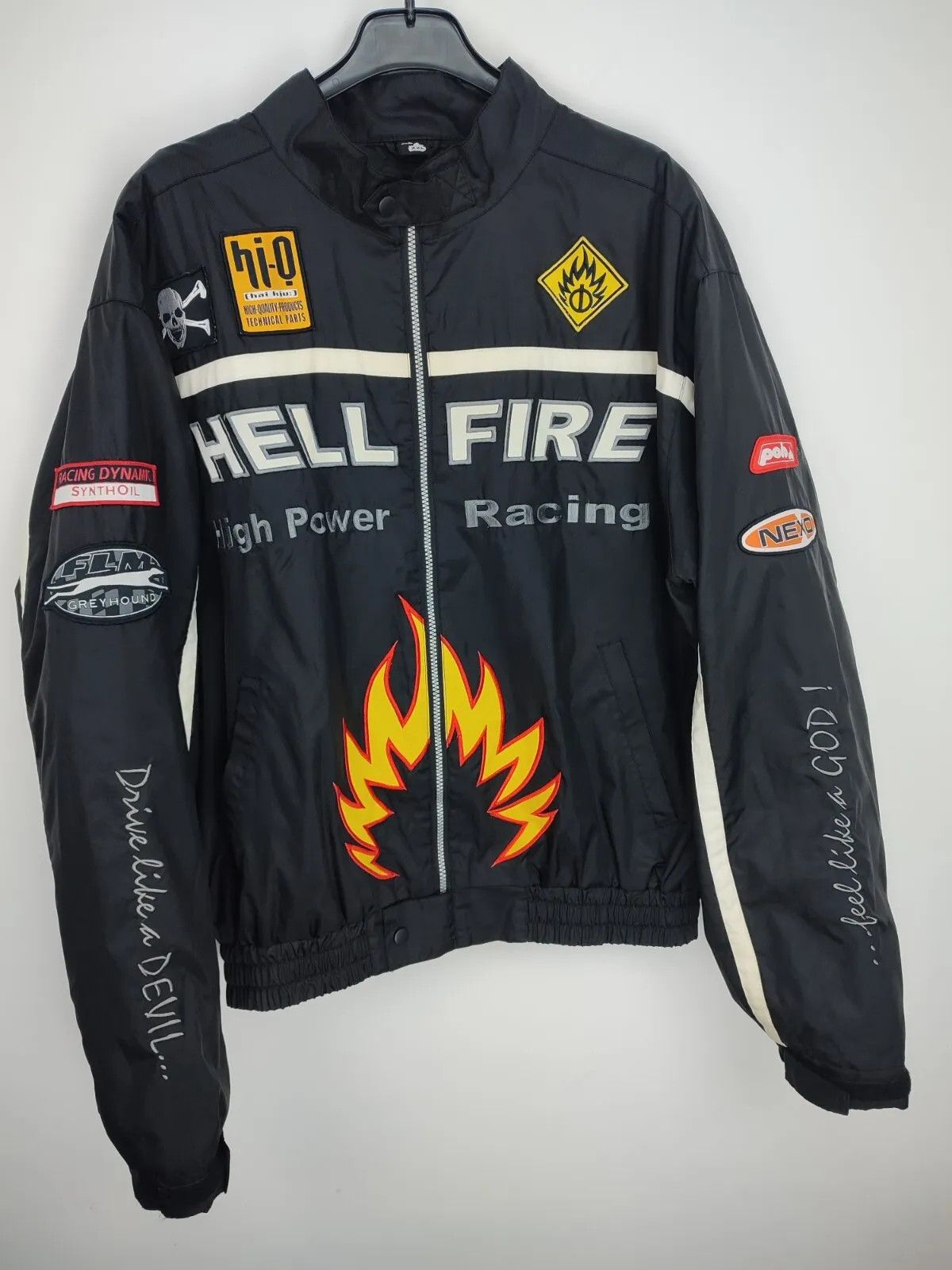 image of Vintage Polo Power Racing Hell Fire 90's Motorcycle Jacket in Black, Men's (Size 2XL)