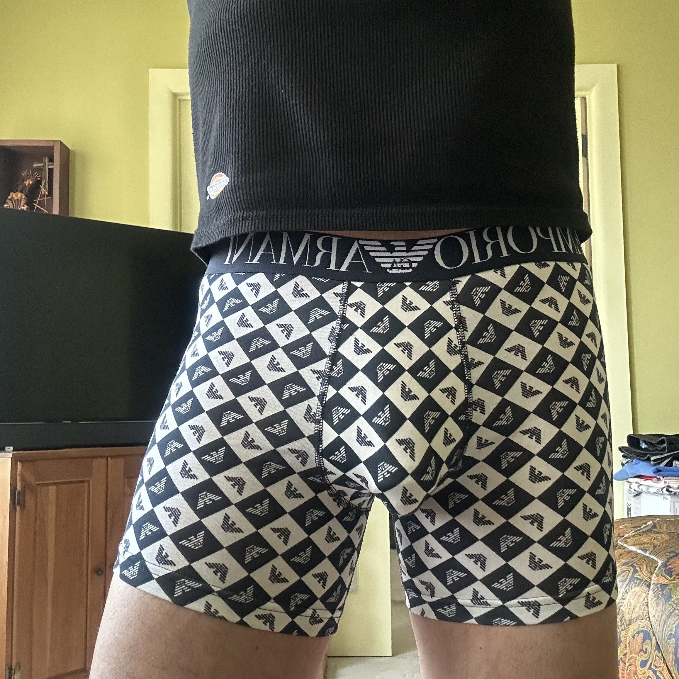 Emporio Armani GA EMPORIO ARMANI All-Over Logo STRETCH COTTON TRUNKS Sz M Size 32 - 2 Thumbnail
