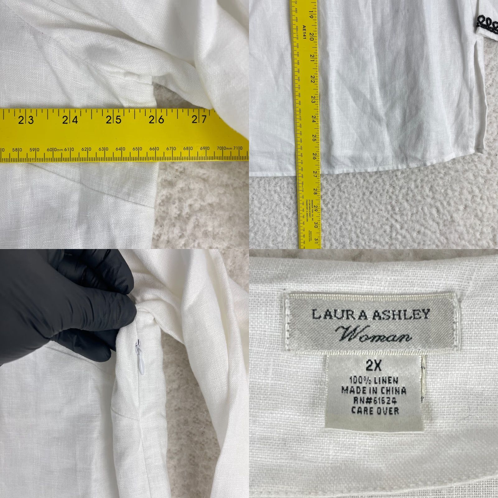 Laura Ashley Laura Ashley Womens 2X White Embroidered Linen V-Neck Shirt Size XXL / US 16-18 / IT 52-54 - 8 Thumbnail