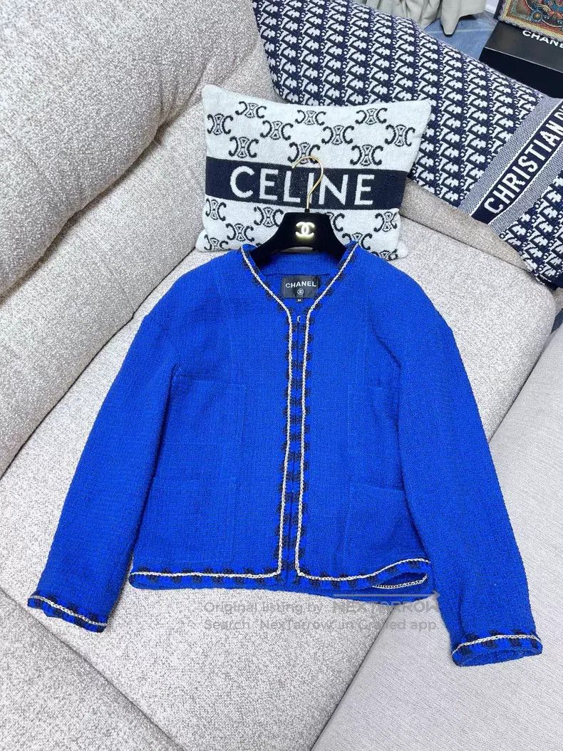 Chanel Chanel Black gold rolled edge blue tweed woven jacket Size XXS / US 00 / IT 34 - 1 Thumbnail