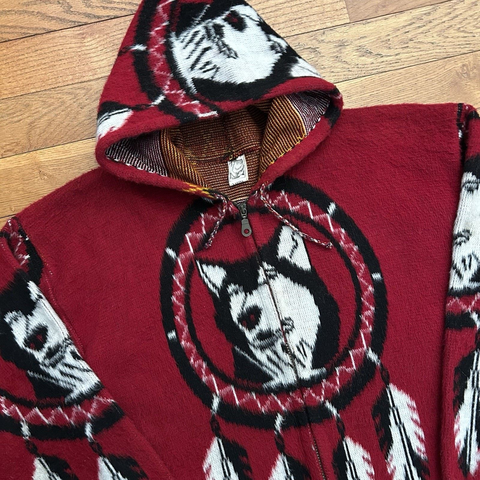 Vintage Yarina Wool Knit Wolf Dog Dreamcatcher Zip Hoodie Jacket Size US L / EU 52-54 / 3 - 2 Thumbnail