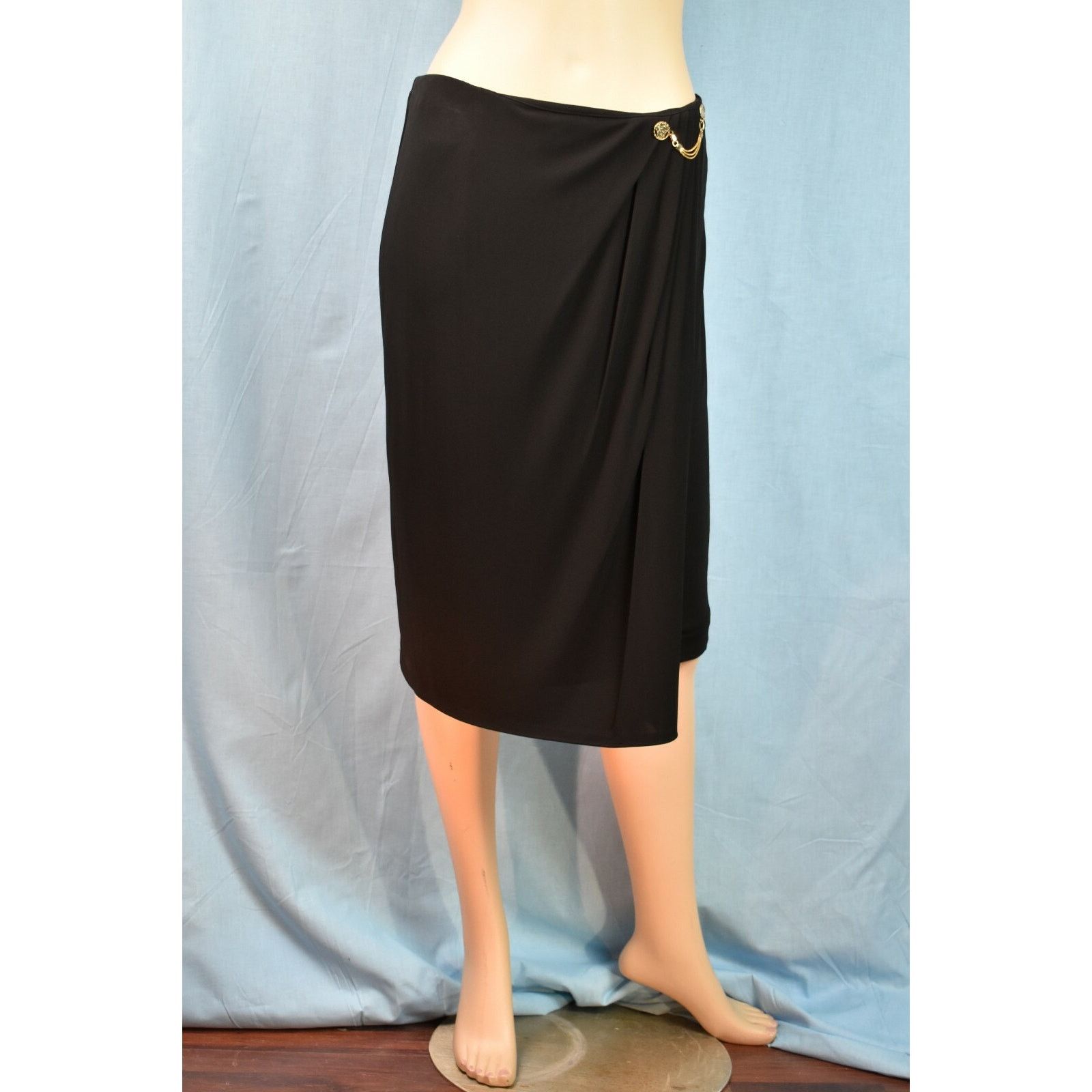 Versace VERSACE BLACK SILK ZIP GOLD MEDUSA CHAIN MIDI SKIRT 40 ITALY Size 27" / US 4 / IT 40 - 2 Thumbnail