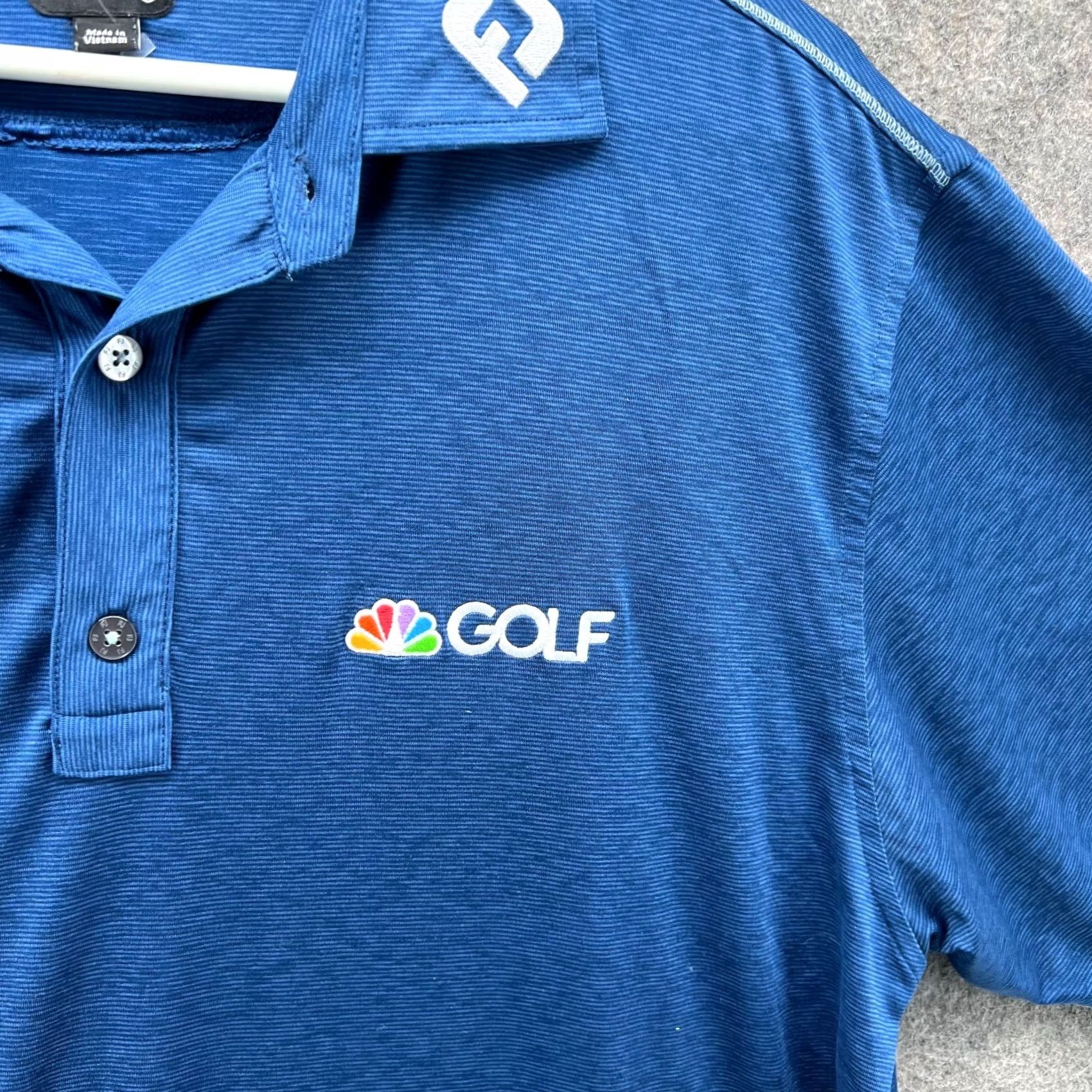 Footjoy FootJoy Polo Shirt Mens Large Blue Lisle Space Dye Microstripe Self Collar Golf Shirt Size US L / EU 52-54 / 3 - 6 Thumbnail