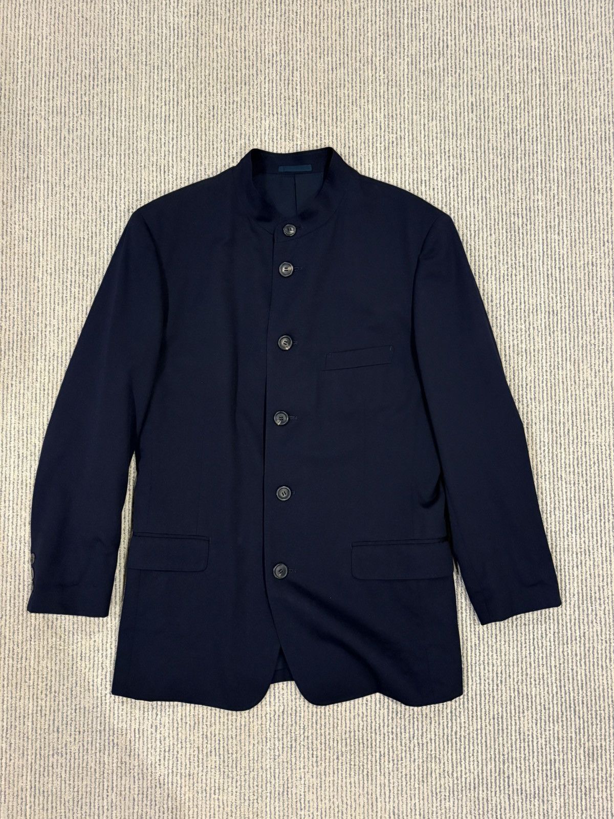 Issey Miyake Navy Wool Tailored Stand Collar Mao Jacket Size 48R - 1 Thumbnail