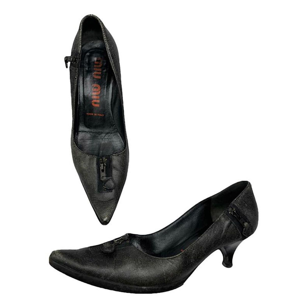 Miu Miu Anthracite Leather Heel Size US 5.5 / IT 35.5 - 1 Thumbnail