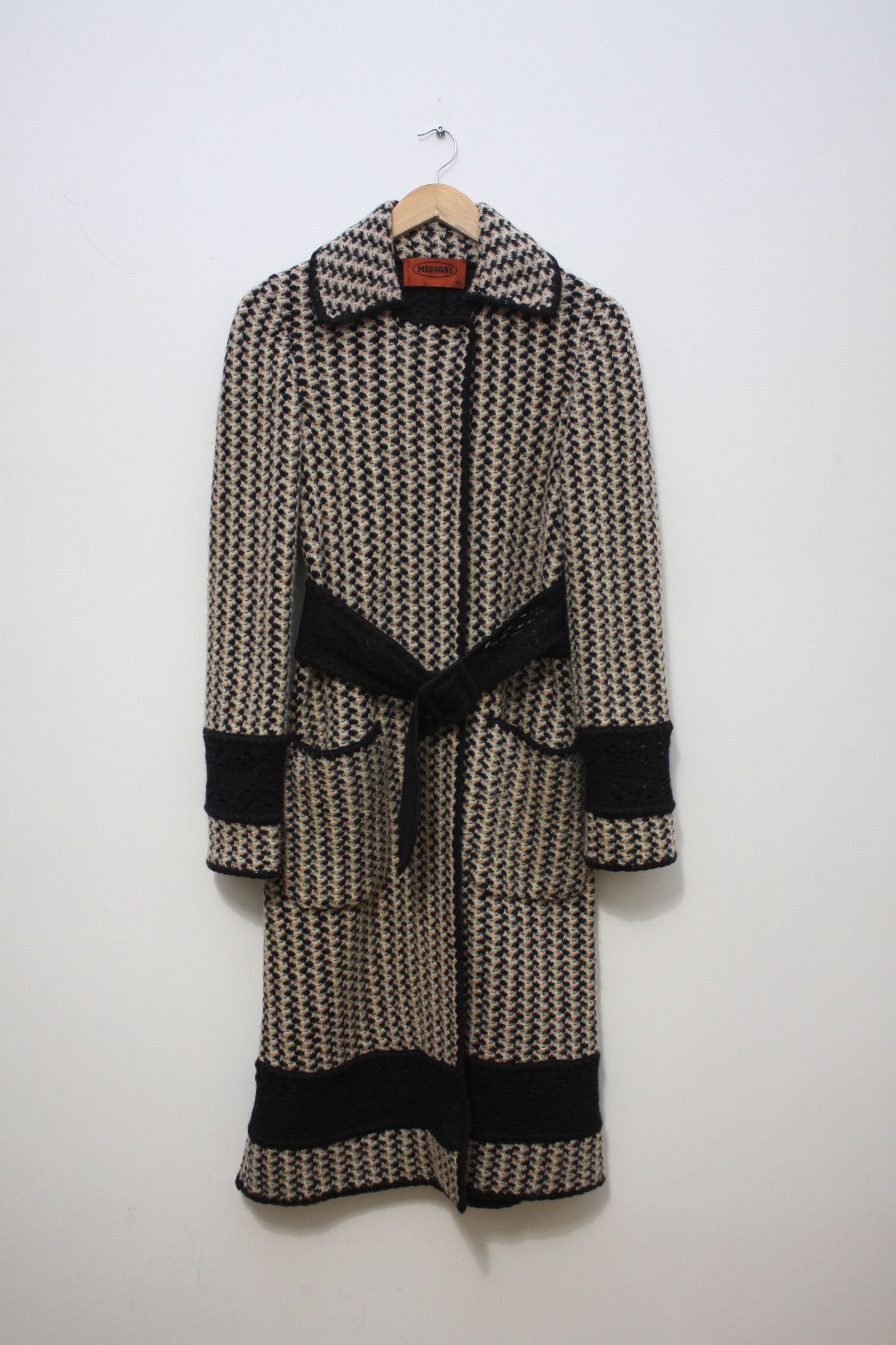 Image of Missoni Double Knitted Wool Coat Women's 40 Made In Italy in Beige/Black (Size Small)