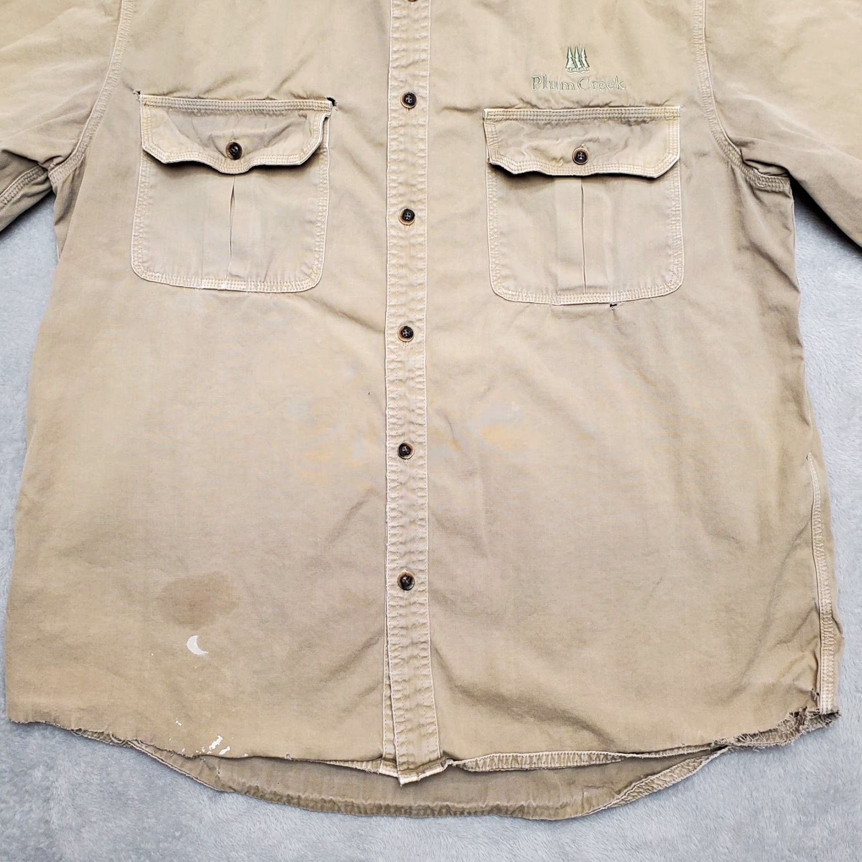 Vintage Schnees Shirt Mens L Khaki Canvas Outdoor Casual Cut Sleeves Distressed Work Button-Up Cotton Canvas Size US L / EU 52-54 / 3 - 2 Thumbnail